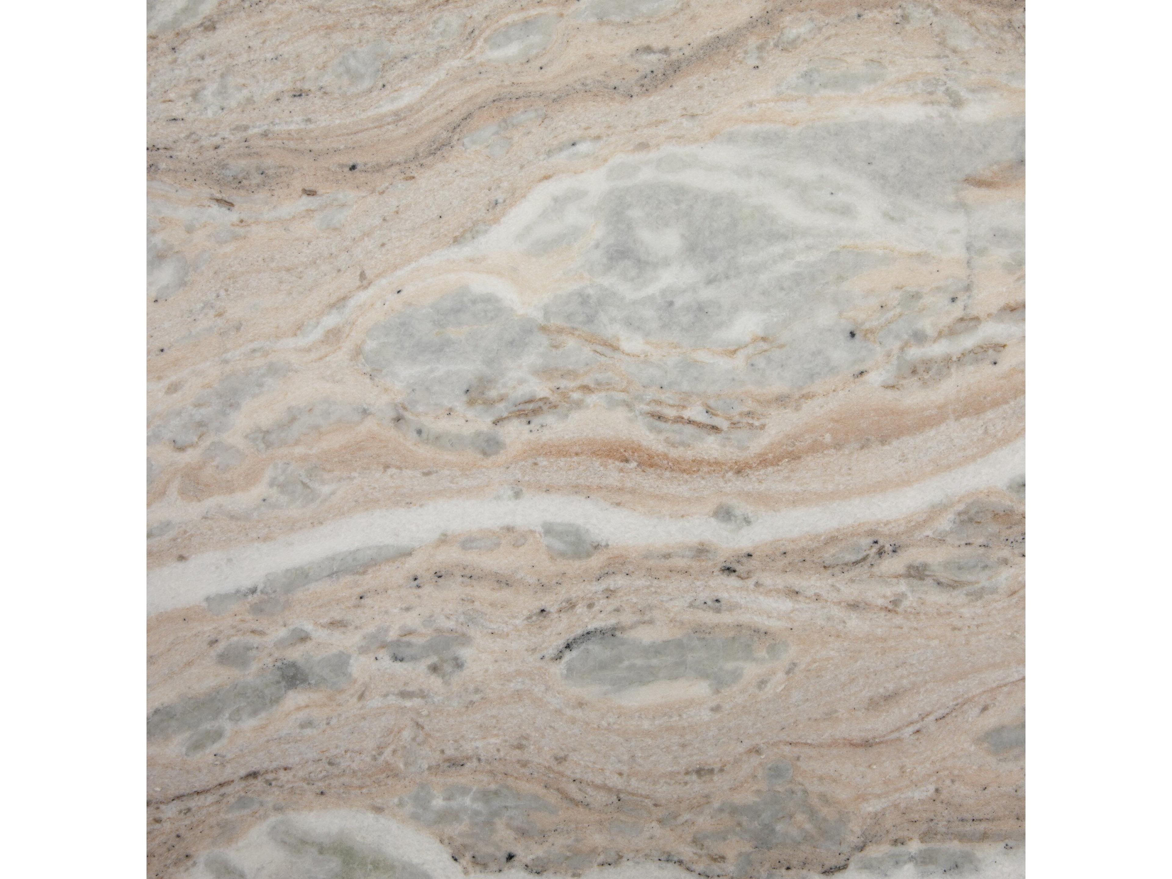 Four Hands Marlow Corbett Round Creamy Taupe Marble Hammered Grey Coffee Table