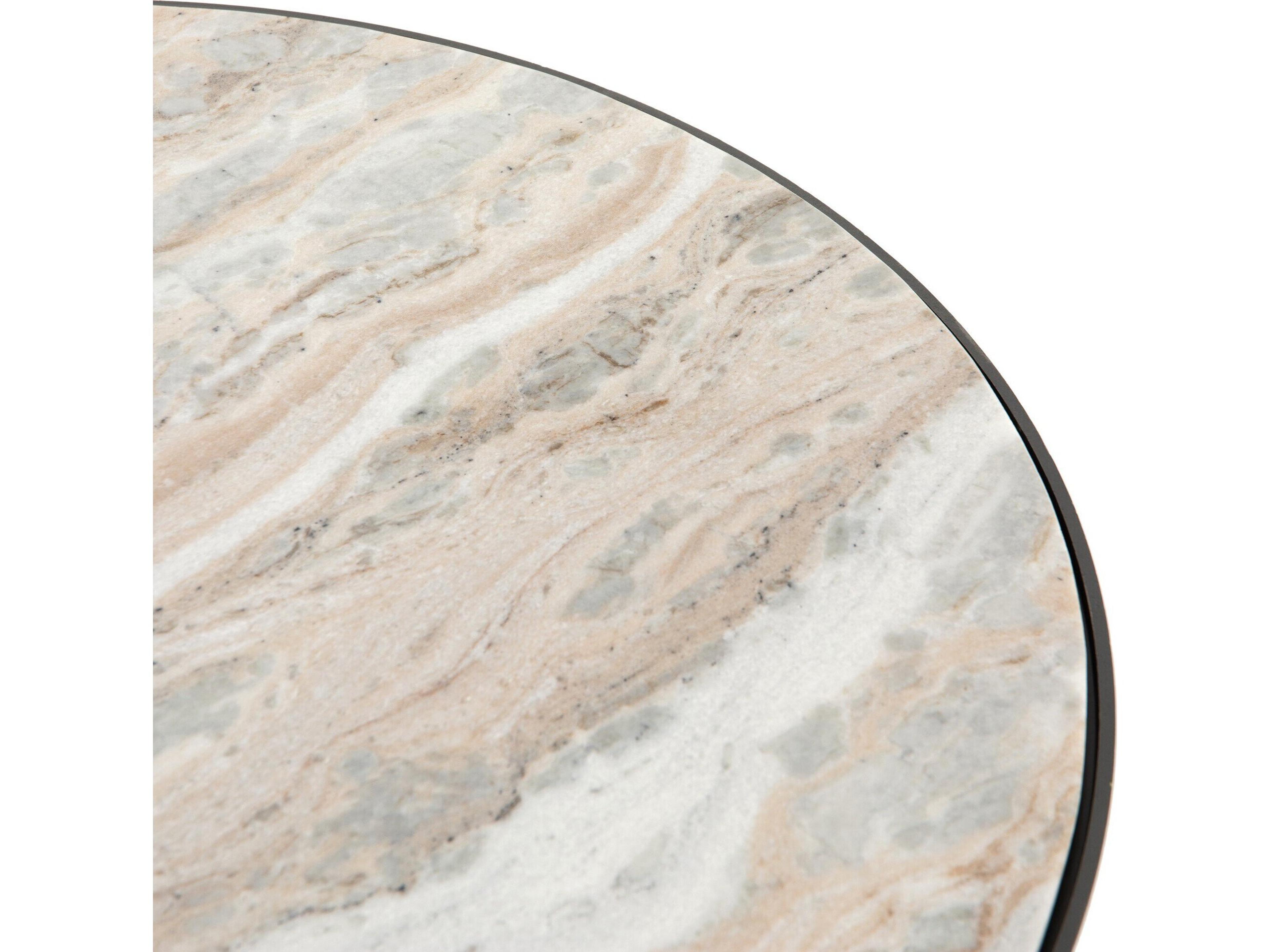 Four Hands Marlow Corbett Round Creamy Taupe Marble Hammered Grey Coffee Table