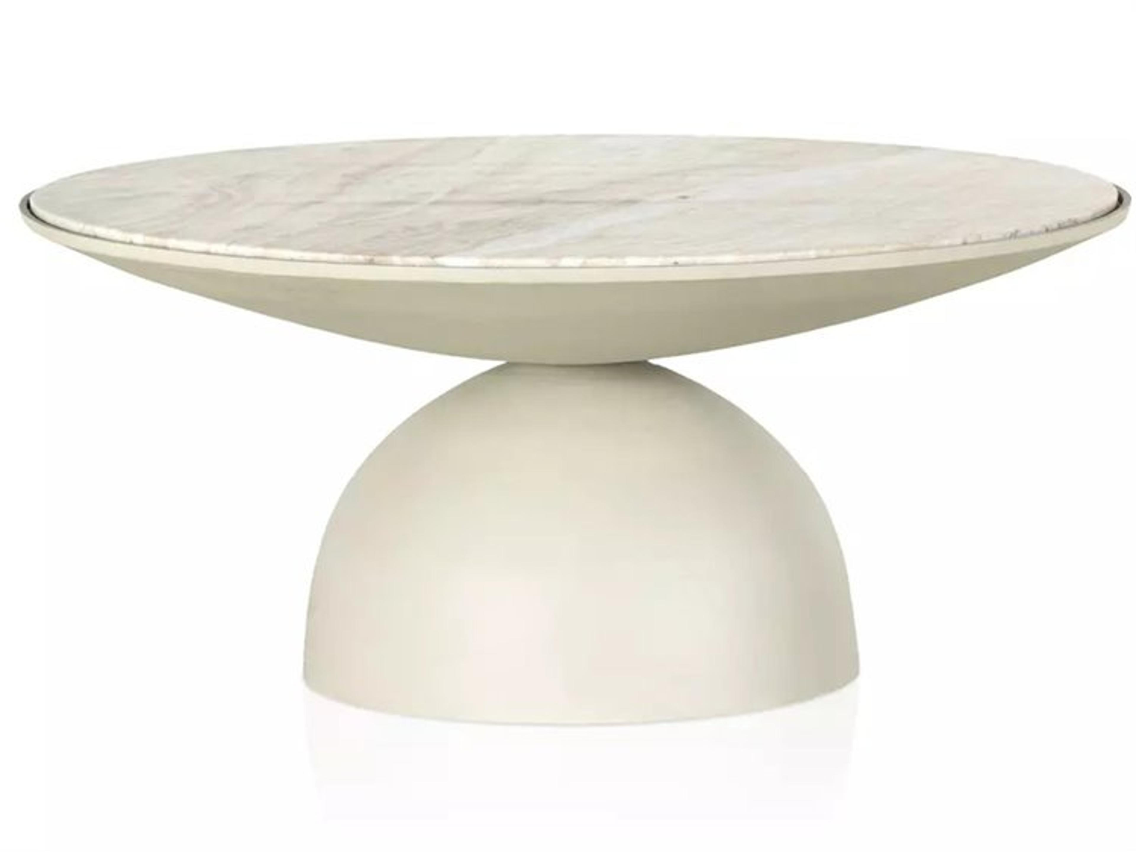 Marlow Corbett Creamy Taupe Marble / Textured Matte White Round Coffee Table