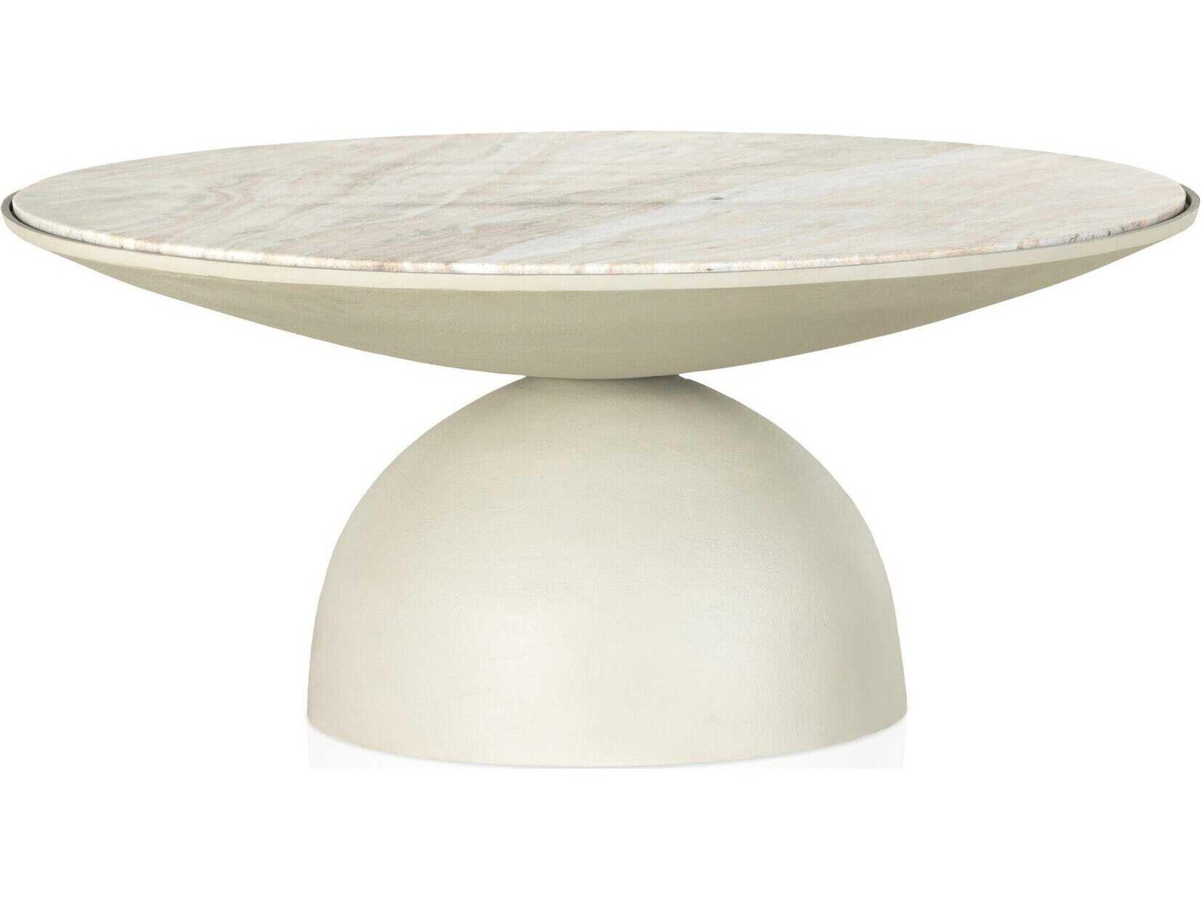 Four Hands Marlow Corbett Creamy Taupe Marble / Textured Matte White Round Coffee Table