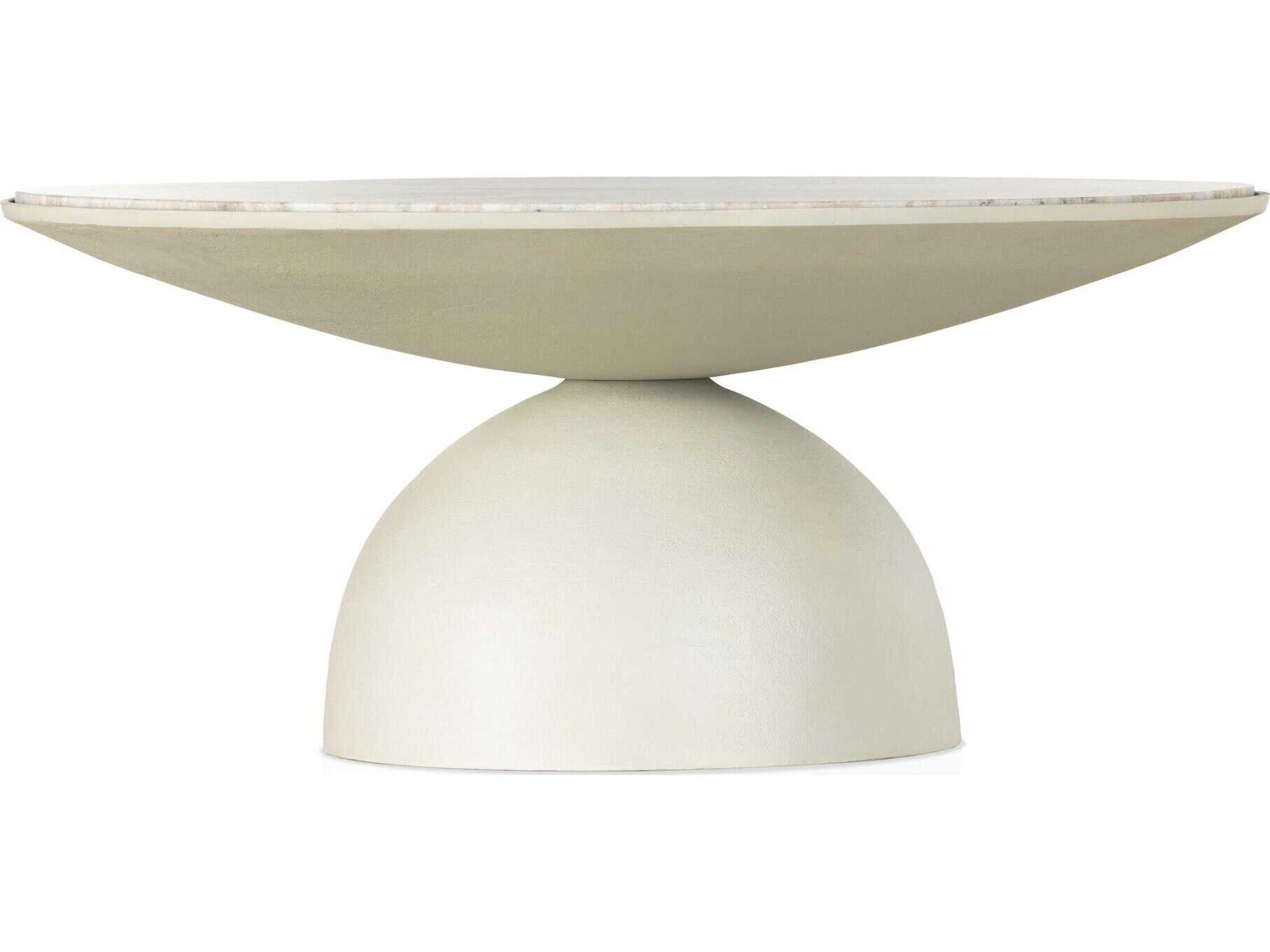 Four Hands Marlow Corbett Creamy Taupe Marble / Textured Matte White Round Coffee Table