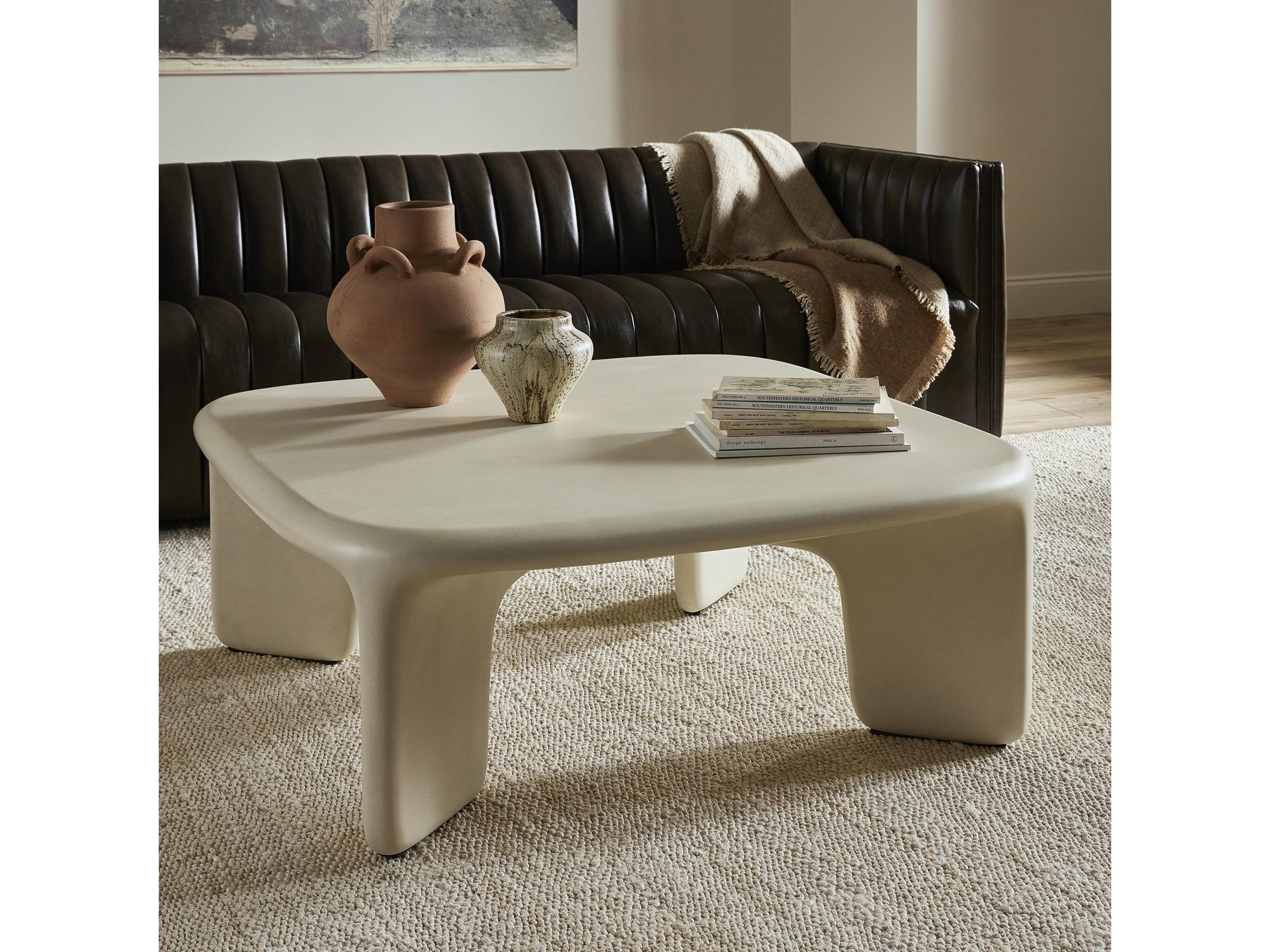 Four Hands Thayer Dante Square White Concrete Coffee Table