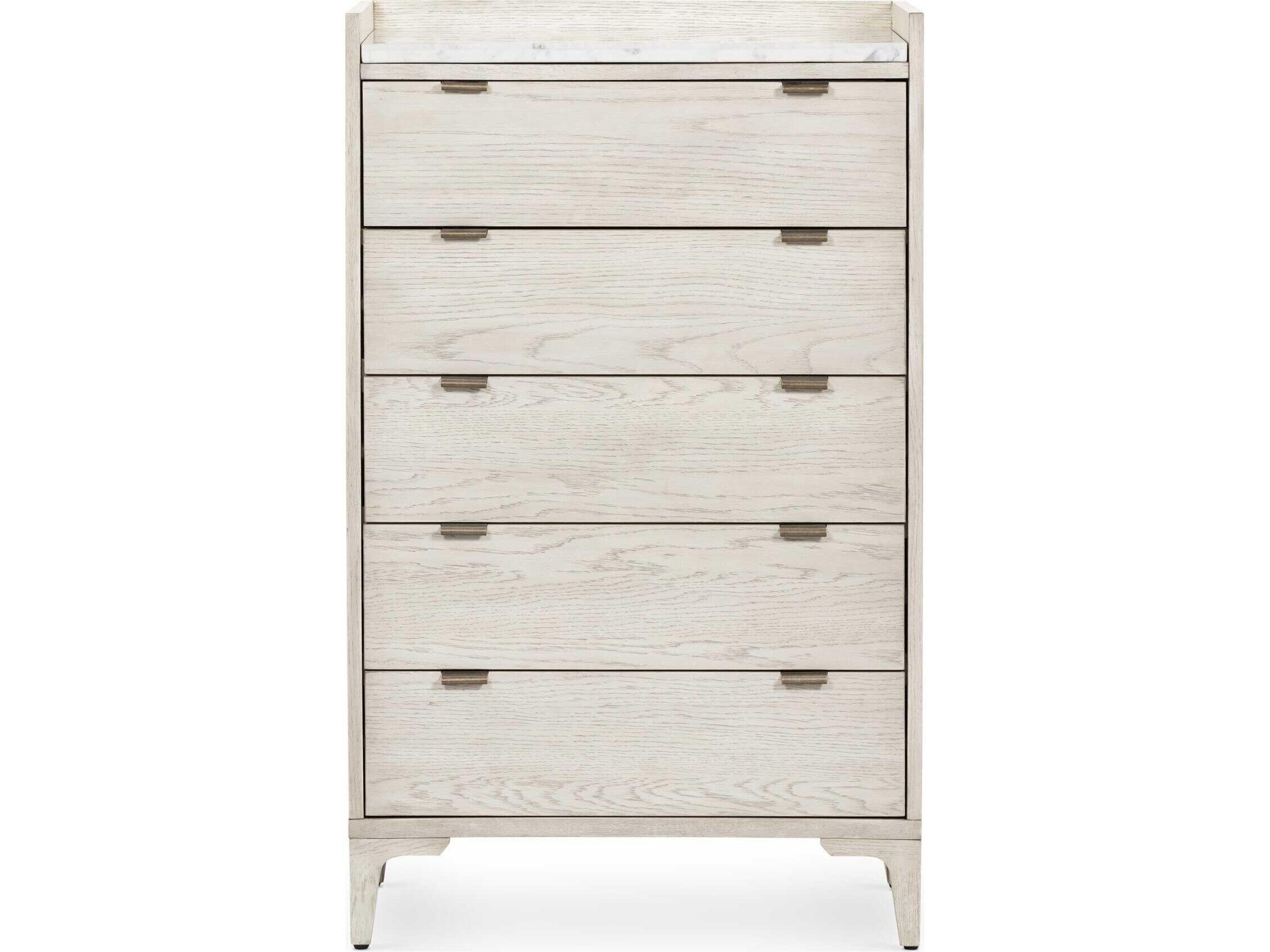 Four Hands Haiden 5-Drawers Vintage White Oak Italian Marble Wood Accent Chest