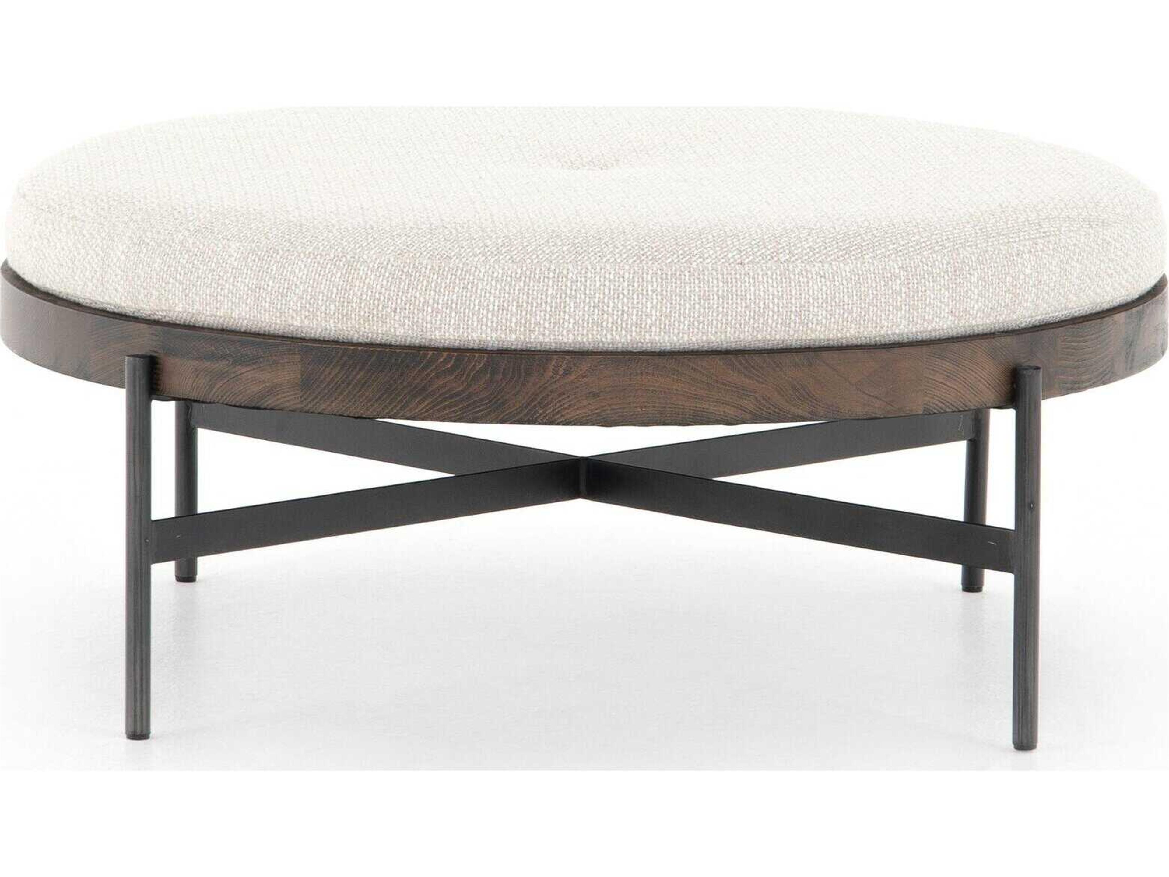 Four Hands Townsend Edwyn Large Vintage Sienna Gibson Wheat Gunmetal Brown Upholstered Ottoman