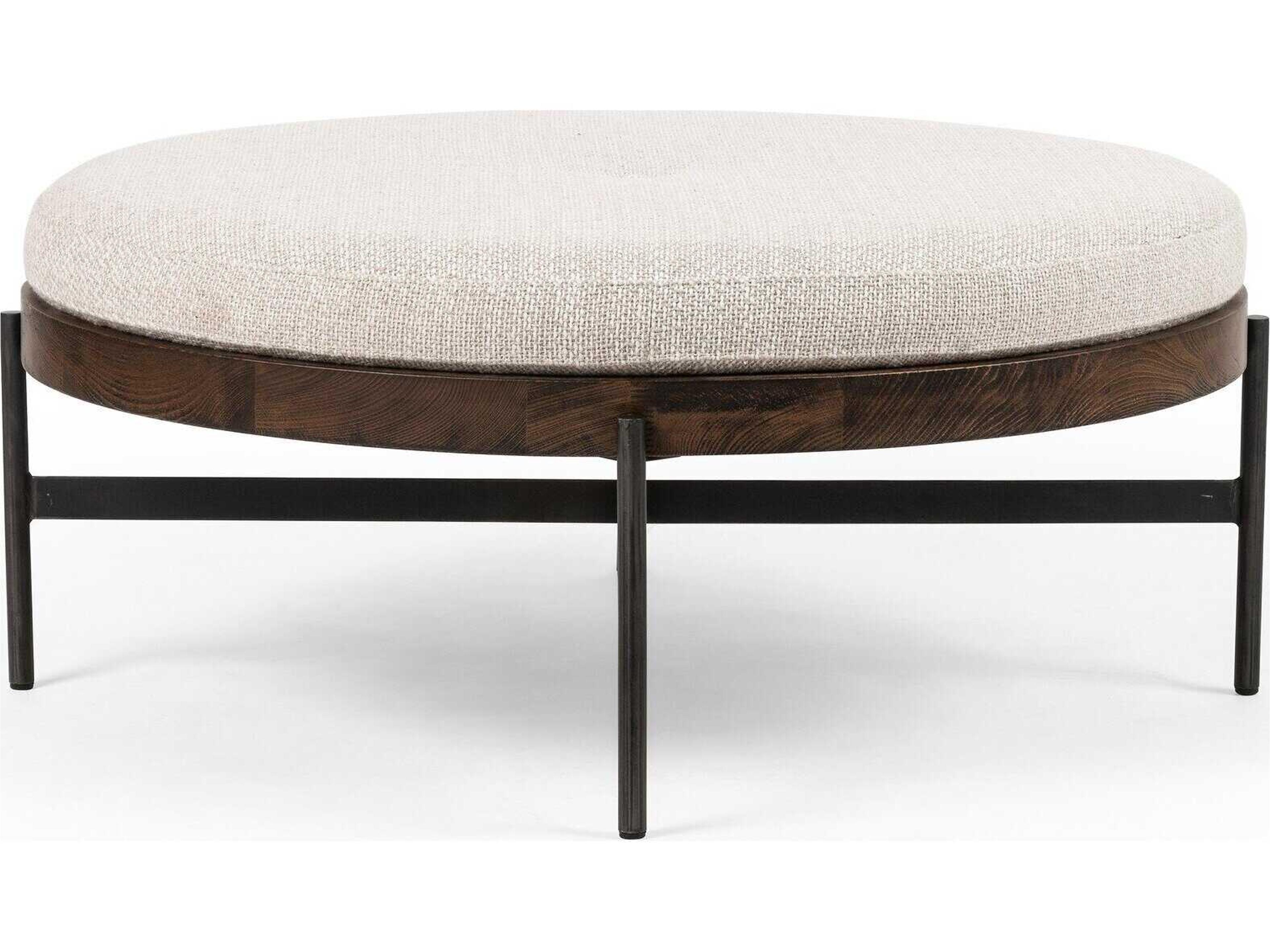 Four Hands Townsend Edwyn Large Vintage Sienna Gibson Wheat Gunmetal Brown Upholstered Ottoman