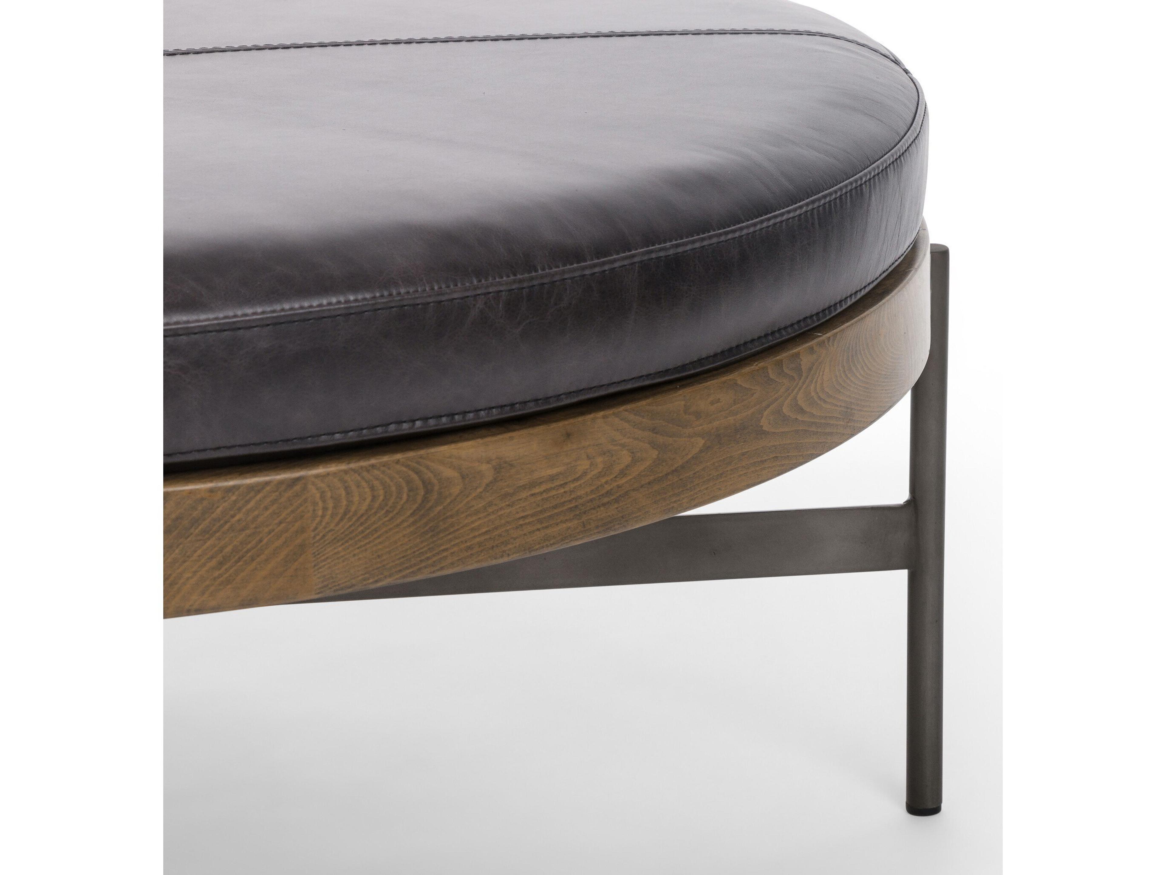 Four Hands Townsend Edwyn Large Sable Beech Sonoma Black Gunmetal Leather Ottoman