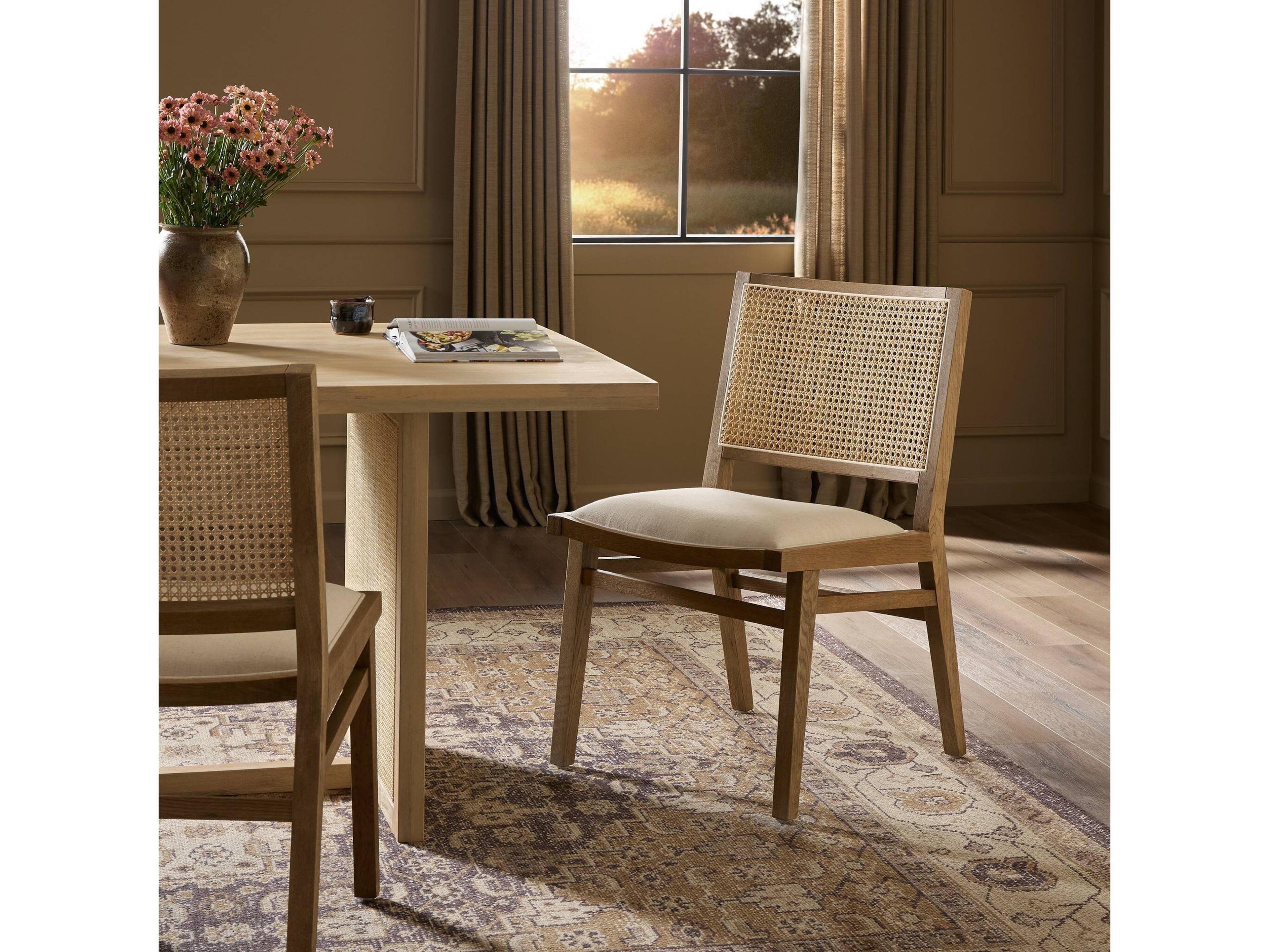 Four Hands Caswell Sage Savile Flax Upholstered Oak Wood Dining Chair