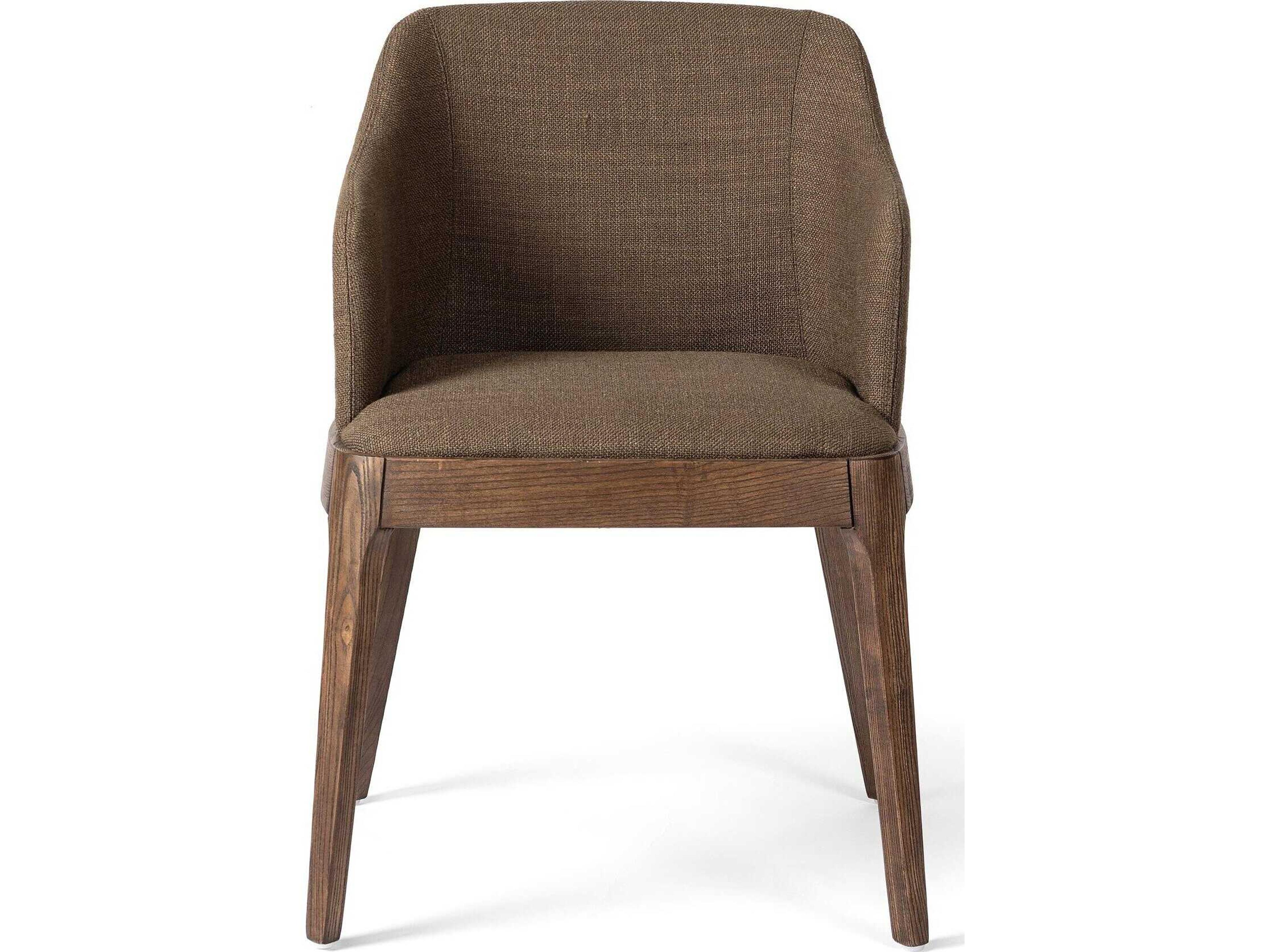Four Hands Townsend Bryce Solid Wood Brown Upholstered Arm Dining Chair