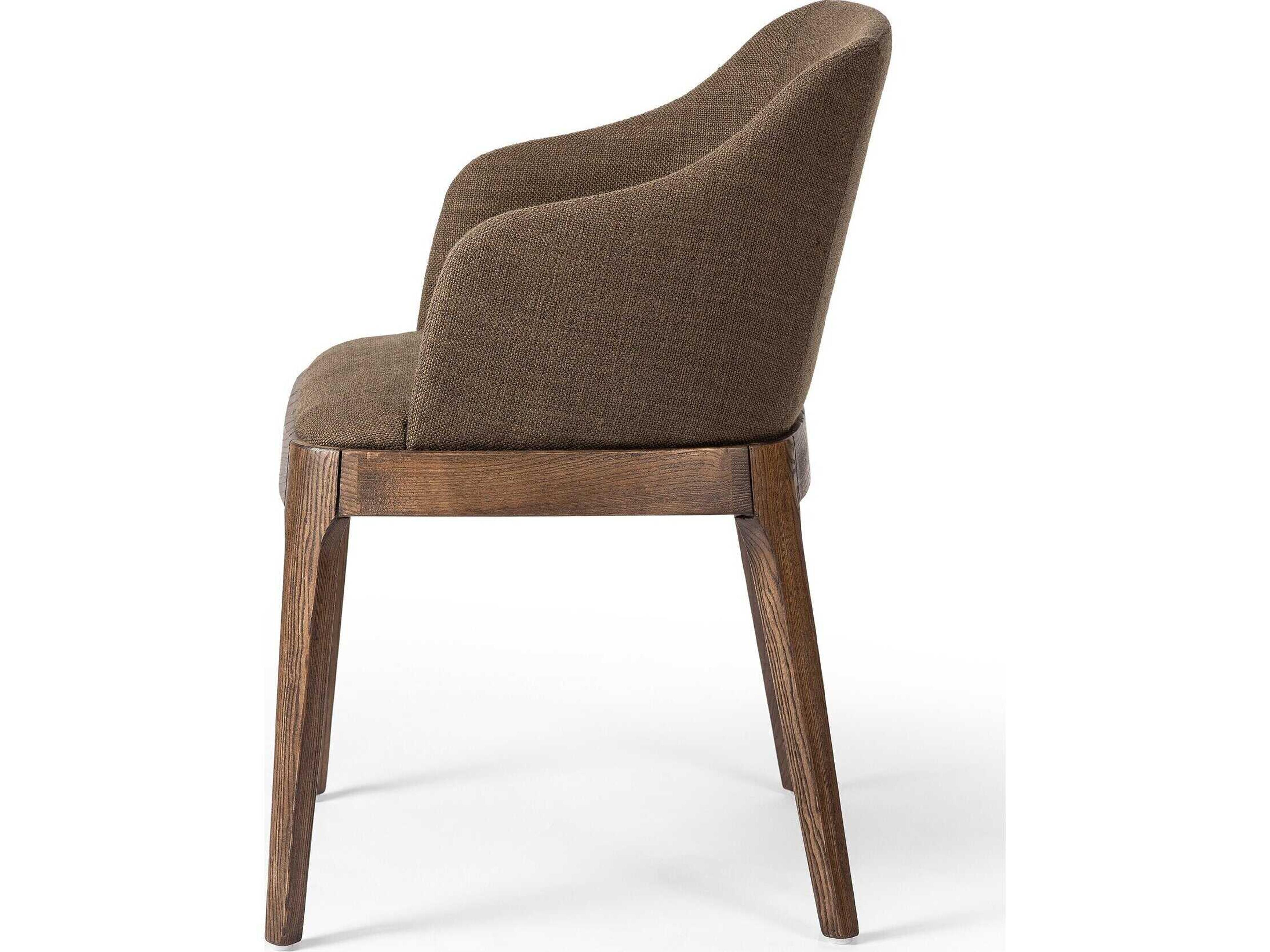 Four Hands Townsend Bryce Solid Wood Brown Upholstered Arm Dining Chair