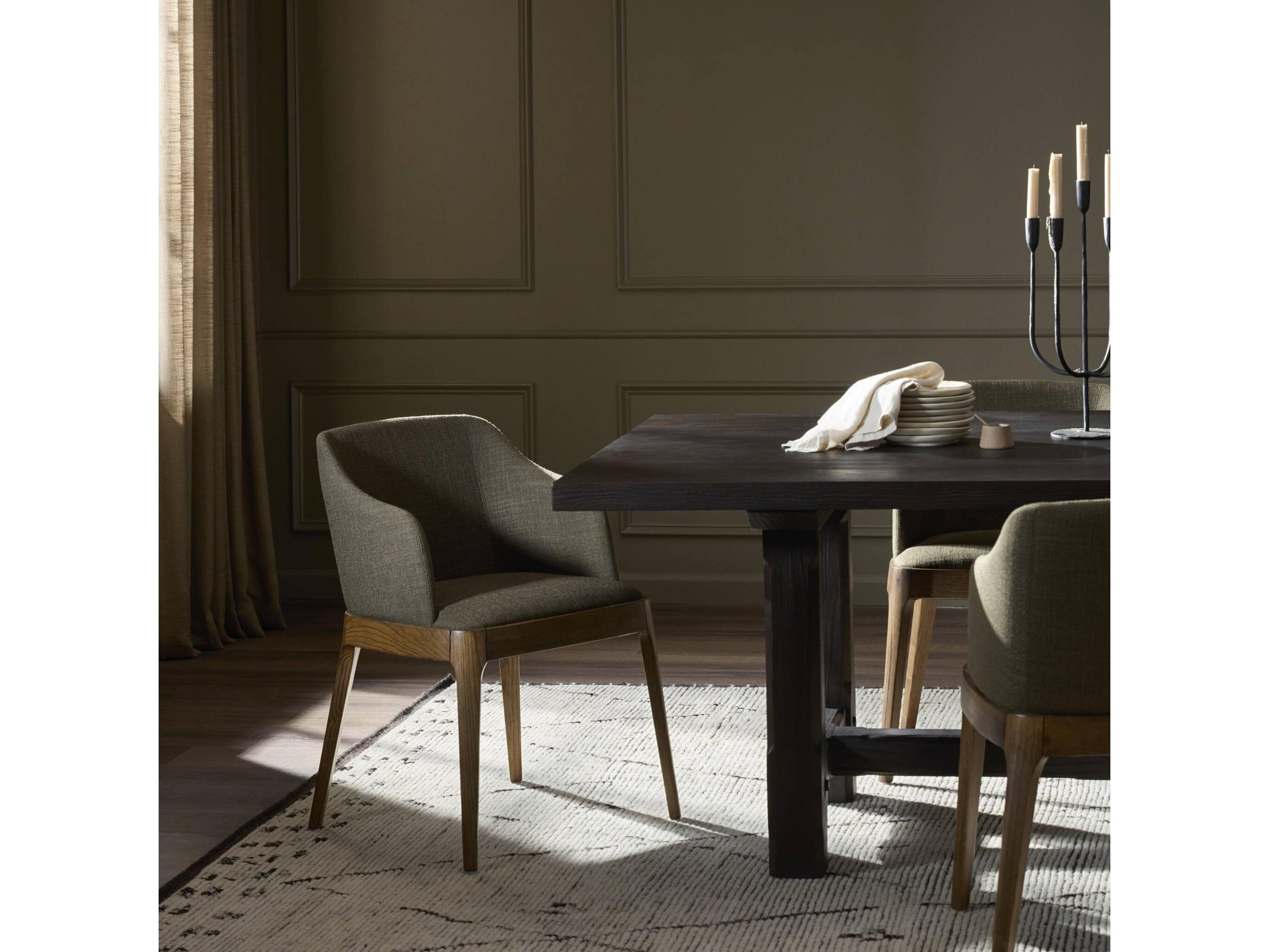 Four Hands Townsend Bryce Solid Wood Brown Upholstered Arm Dining Chair