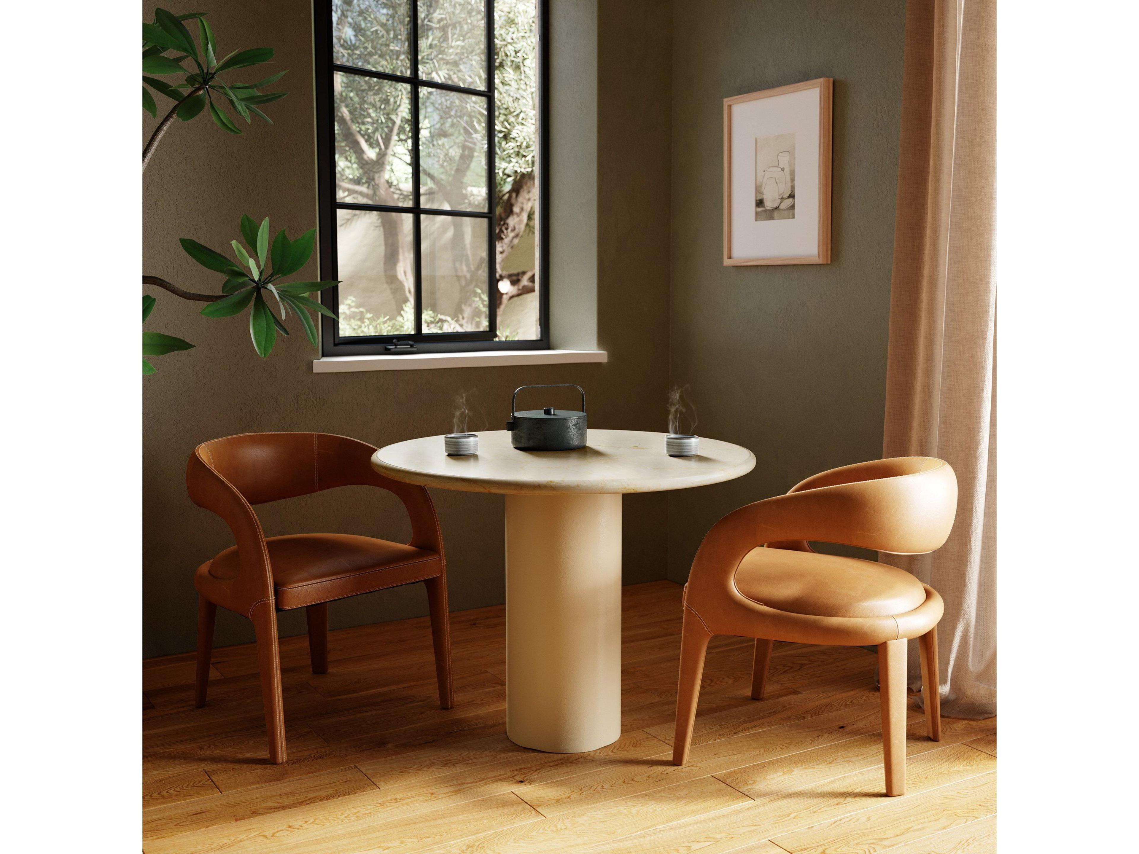 Four Hands Rockwell Belle Cream Marble Round Dining Table