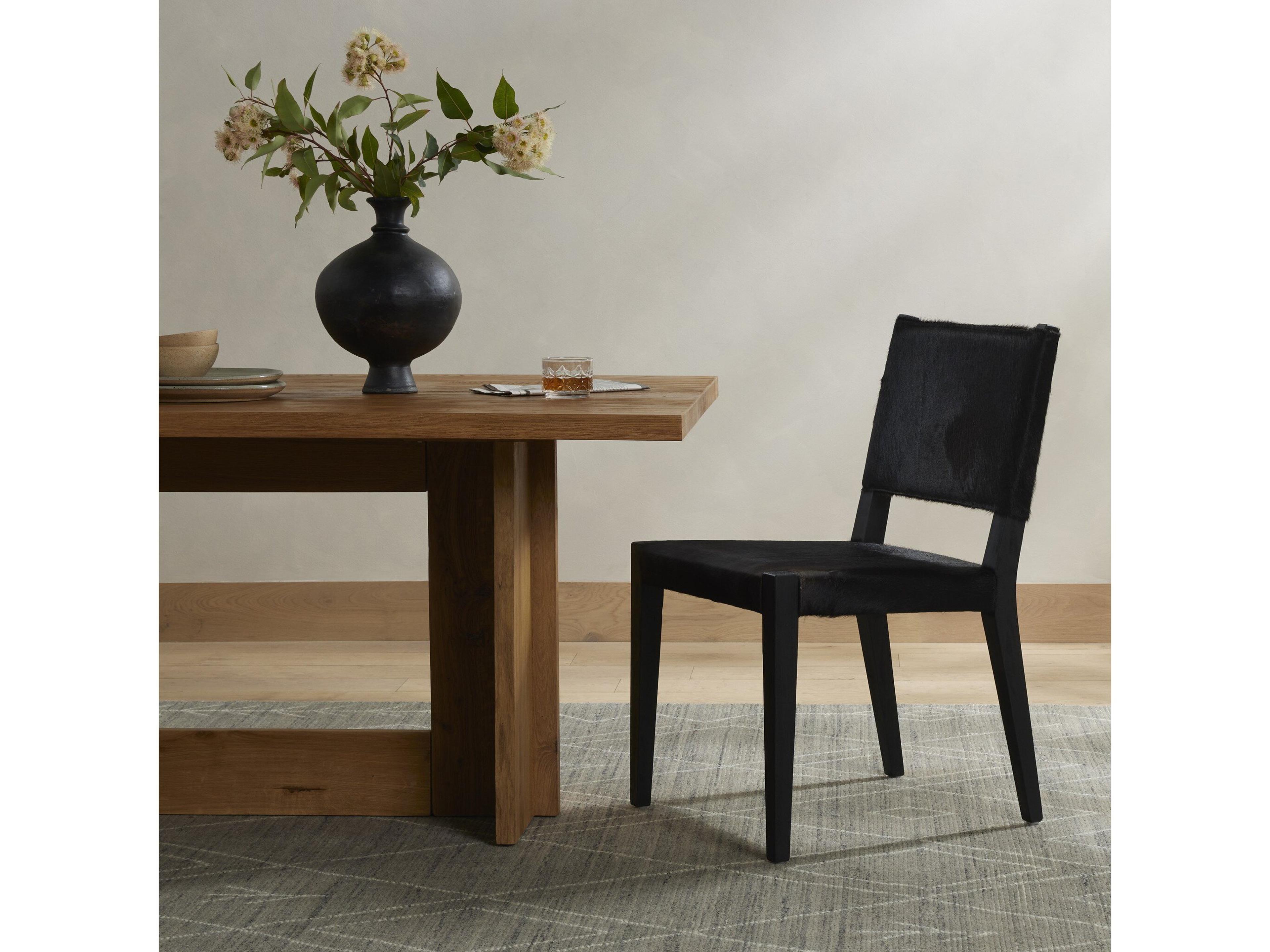 Four Hands Caswell Villa Dark Hair on Hide Upholstered Beech Wood Dining Chair