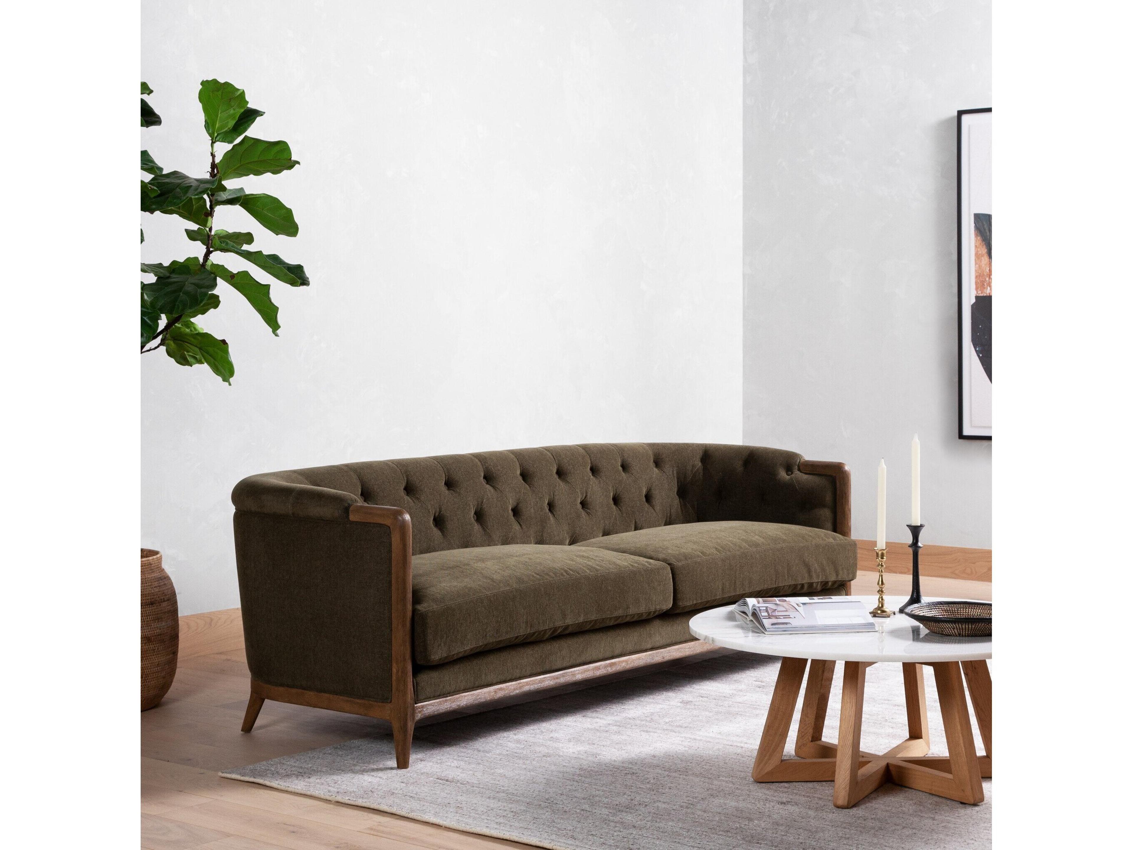 Four Hands Kensington Ellsworth Sutton Olive Distressed Natural Green Upholstered Sofa