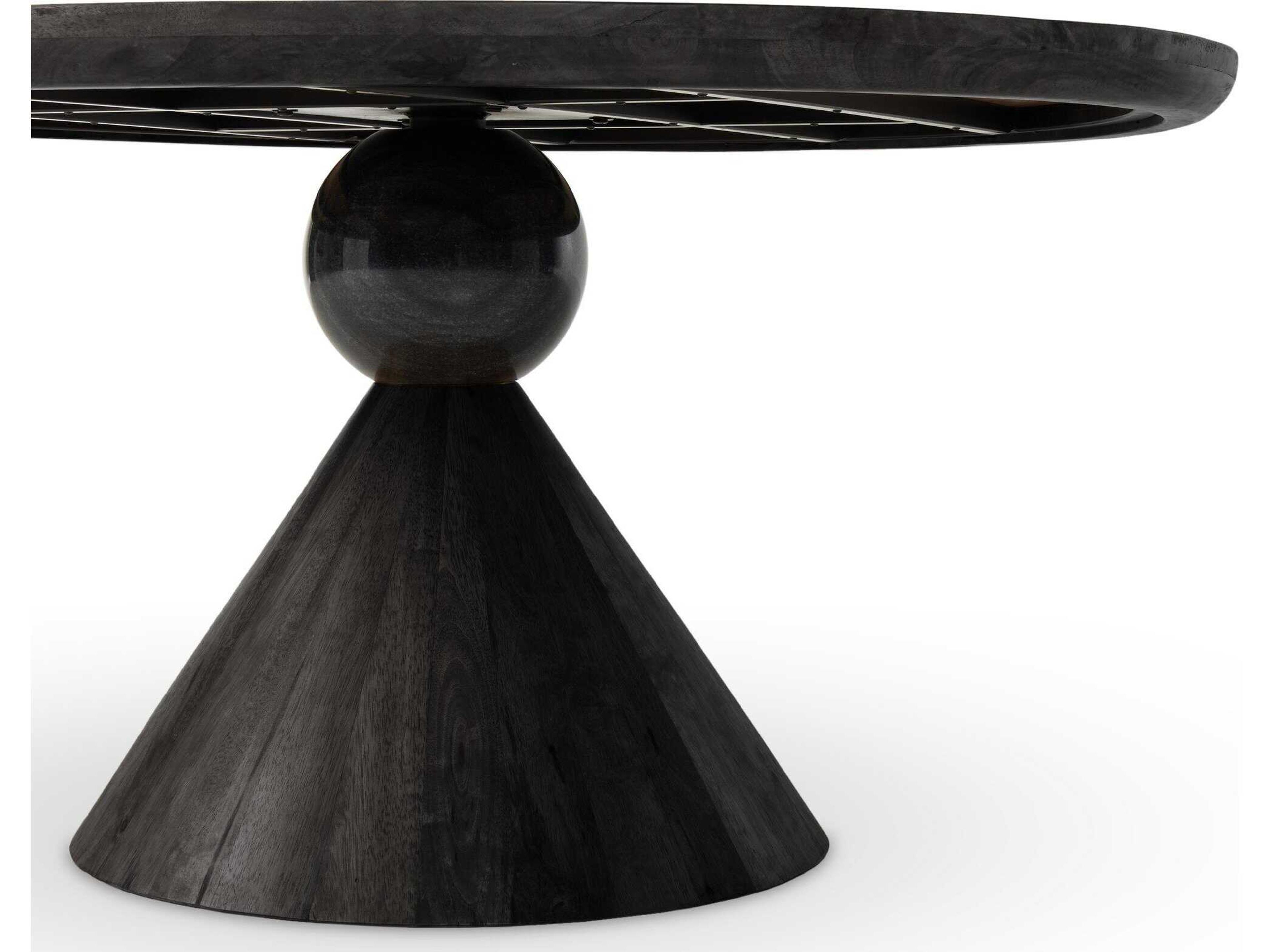 Four Hands Merritt Bibianna Round Worn Black Parawood Marble Dining Table
