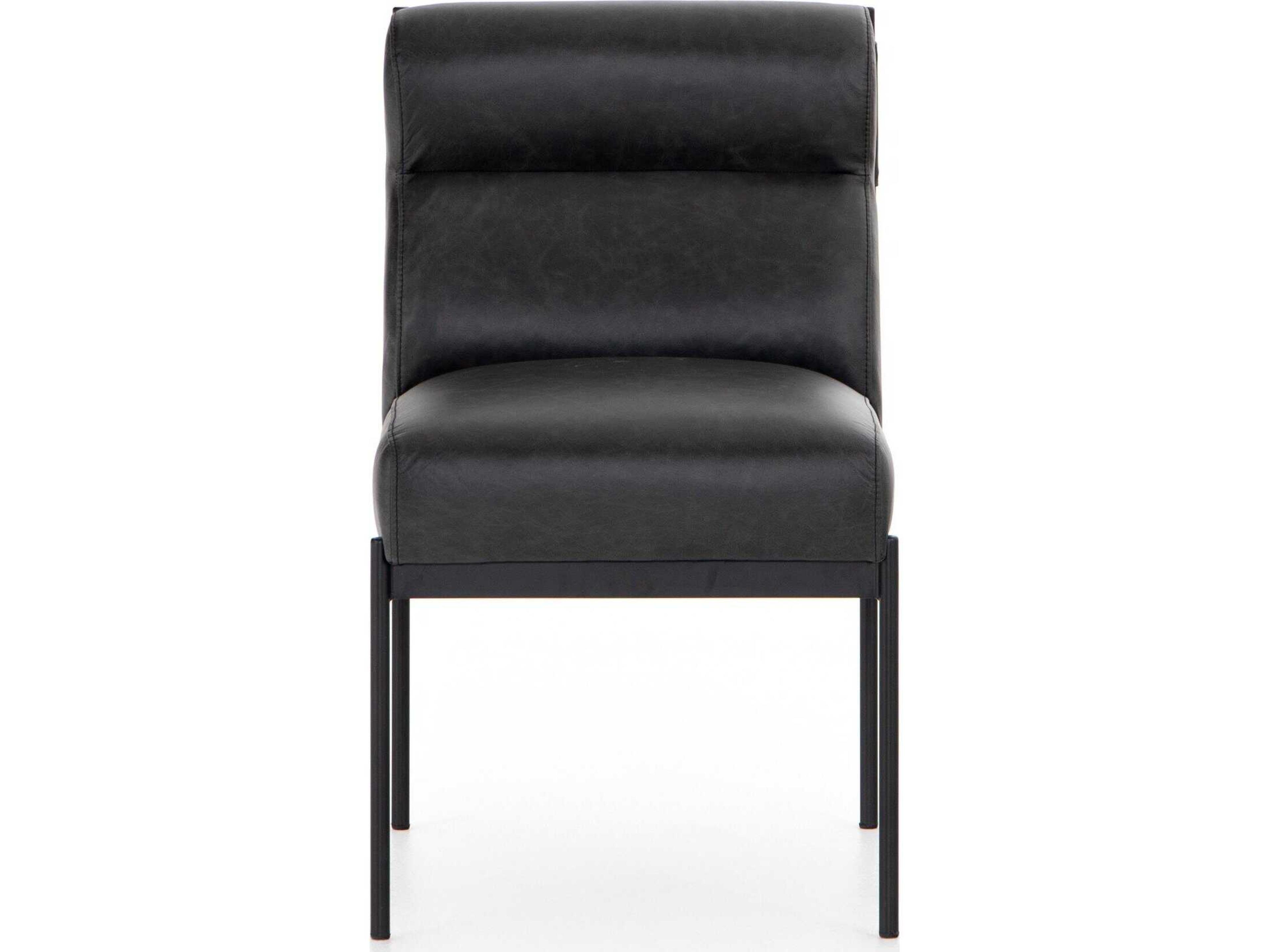 Four Hands Kensington Klein Leather Black Upholstered Side Dining Chair