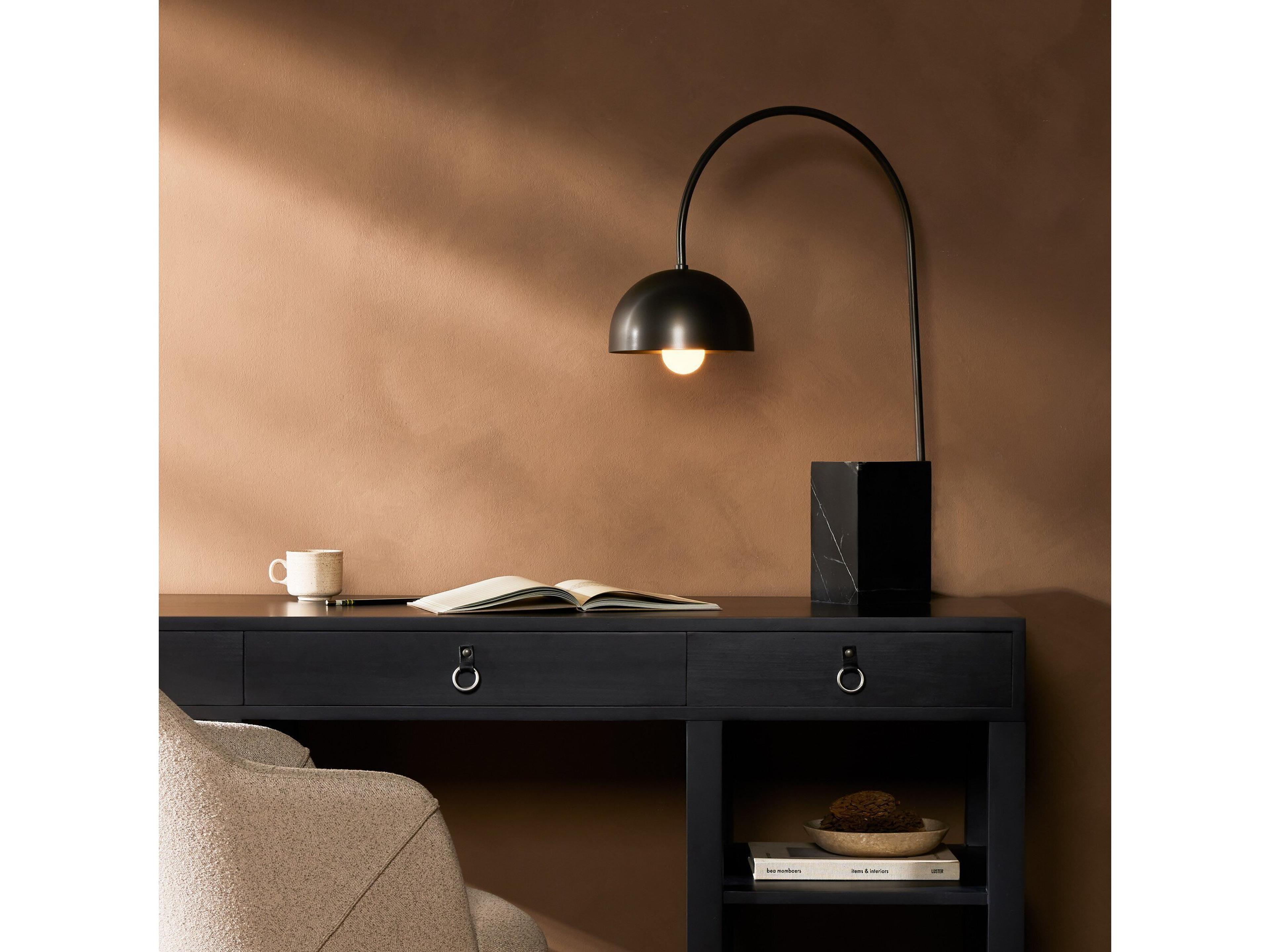 Four Hands Camden Black Marble Dark Antique Iron LED Buffet Lamp