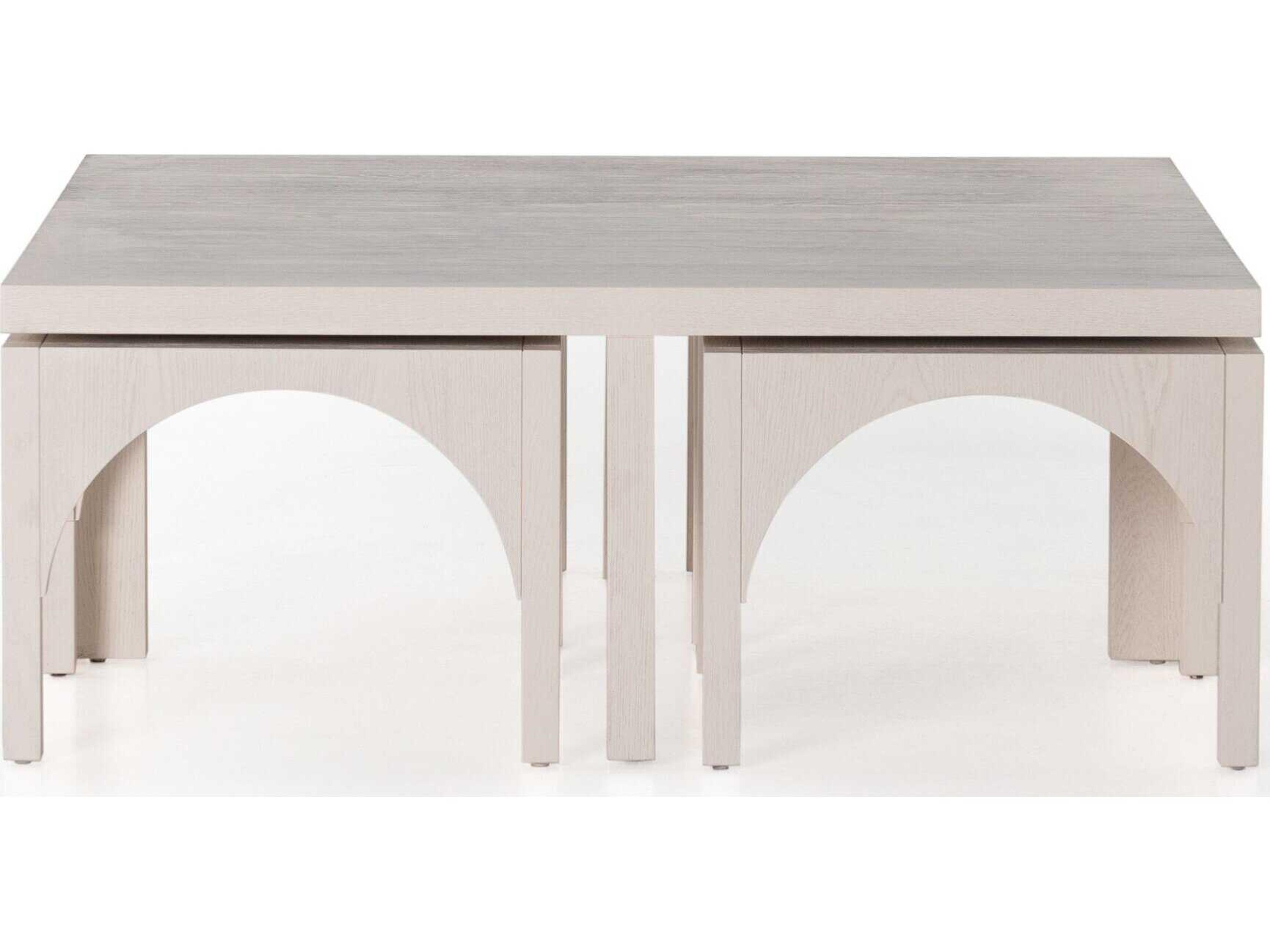 Four Hands Belfast Amara Square Wood Off White Oak Solid Coffee Table with Nesting Stools
