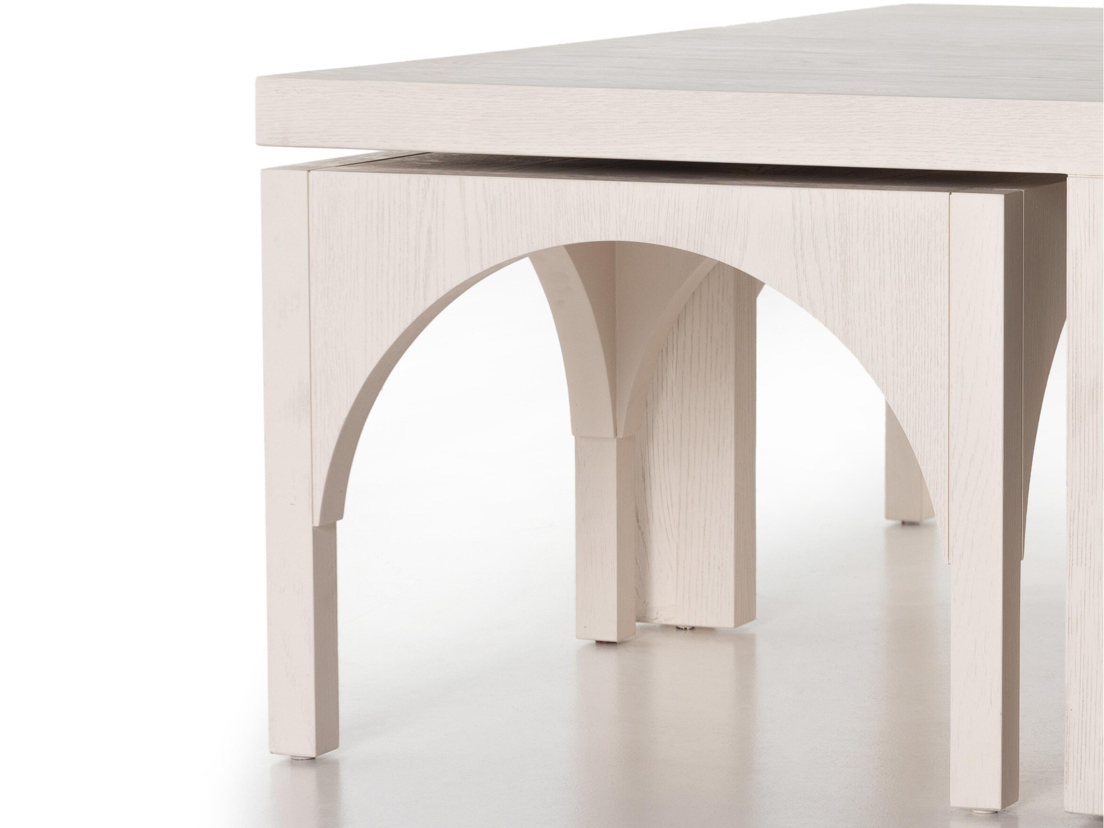 Four Hands Belfast Amara Square Wood Off White Oak Solid Coffee Table with Nesting Stools