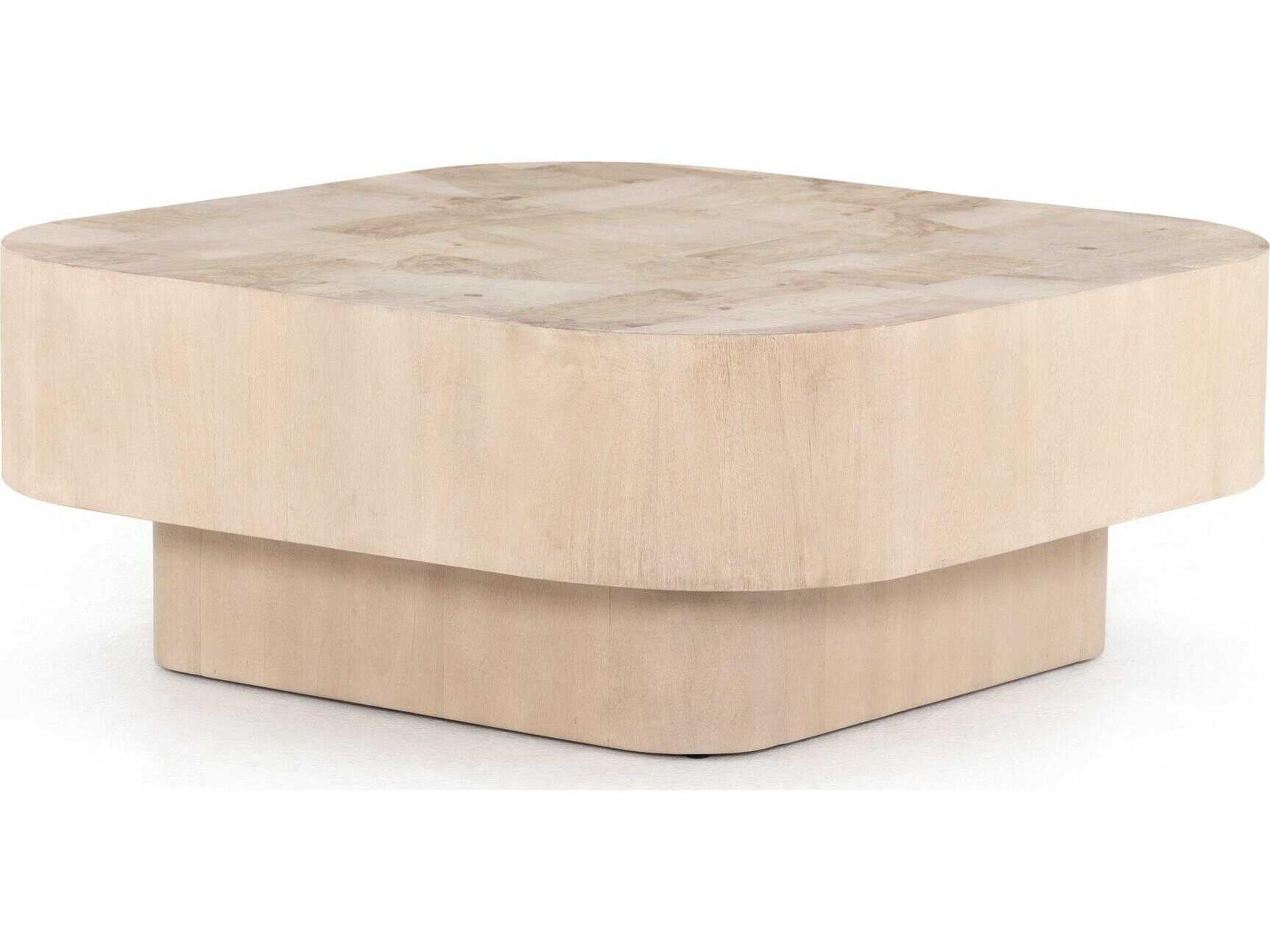 Wesson Blanco Square Wood White Mahogany Bleached Burl Coffee Table