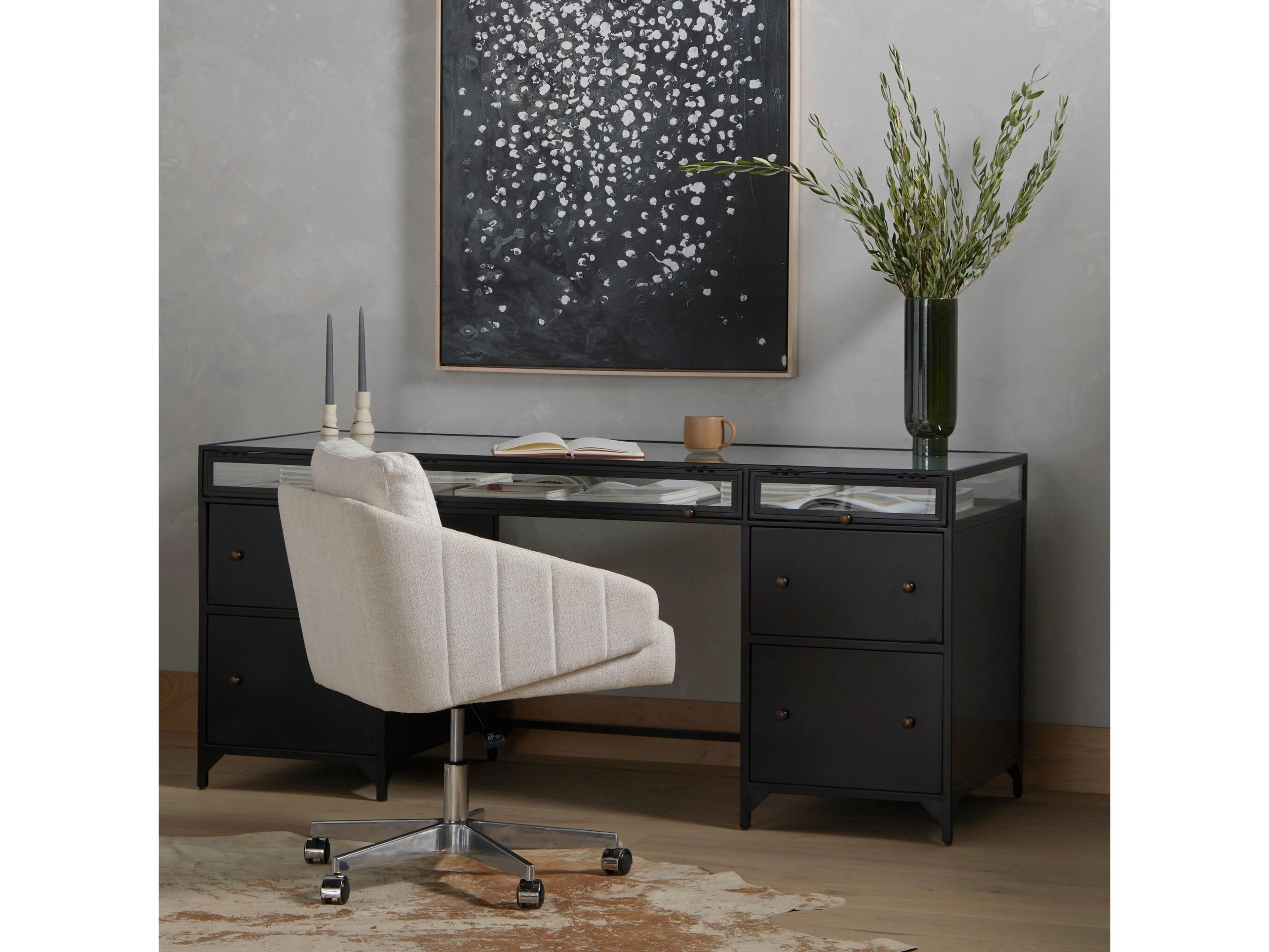 Four Hands Belmont Shadow Box Black Clear Glass Tempered Executive Desk