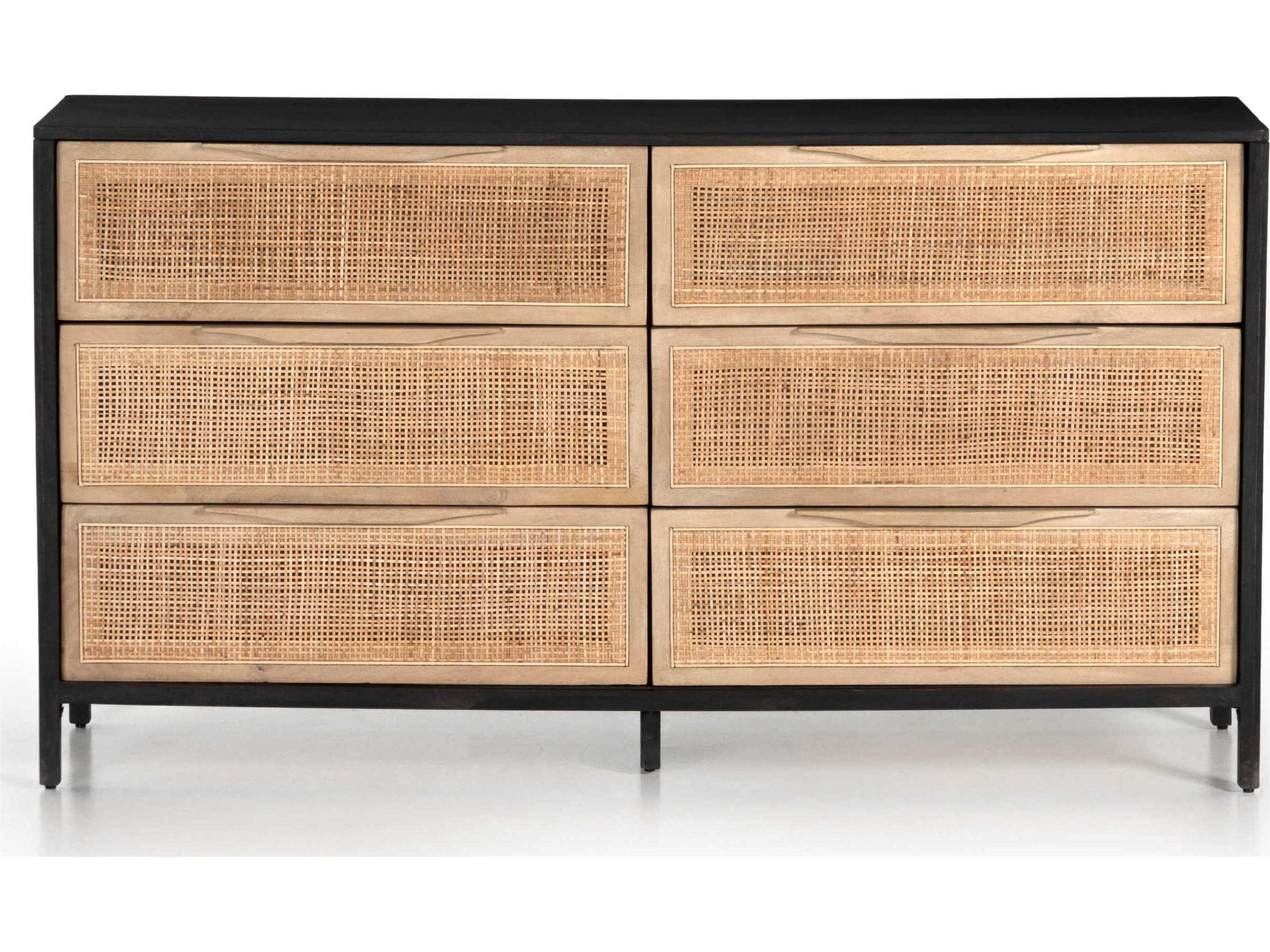 Four Hands Prescott Sydney 6-Drawers Black Mango Wood Double Dresser