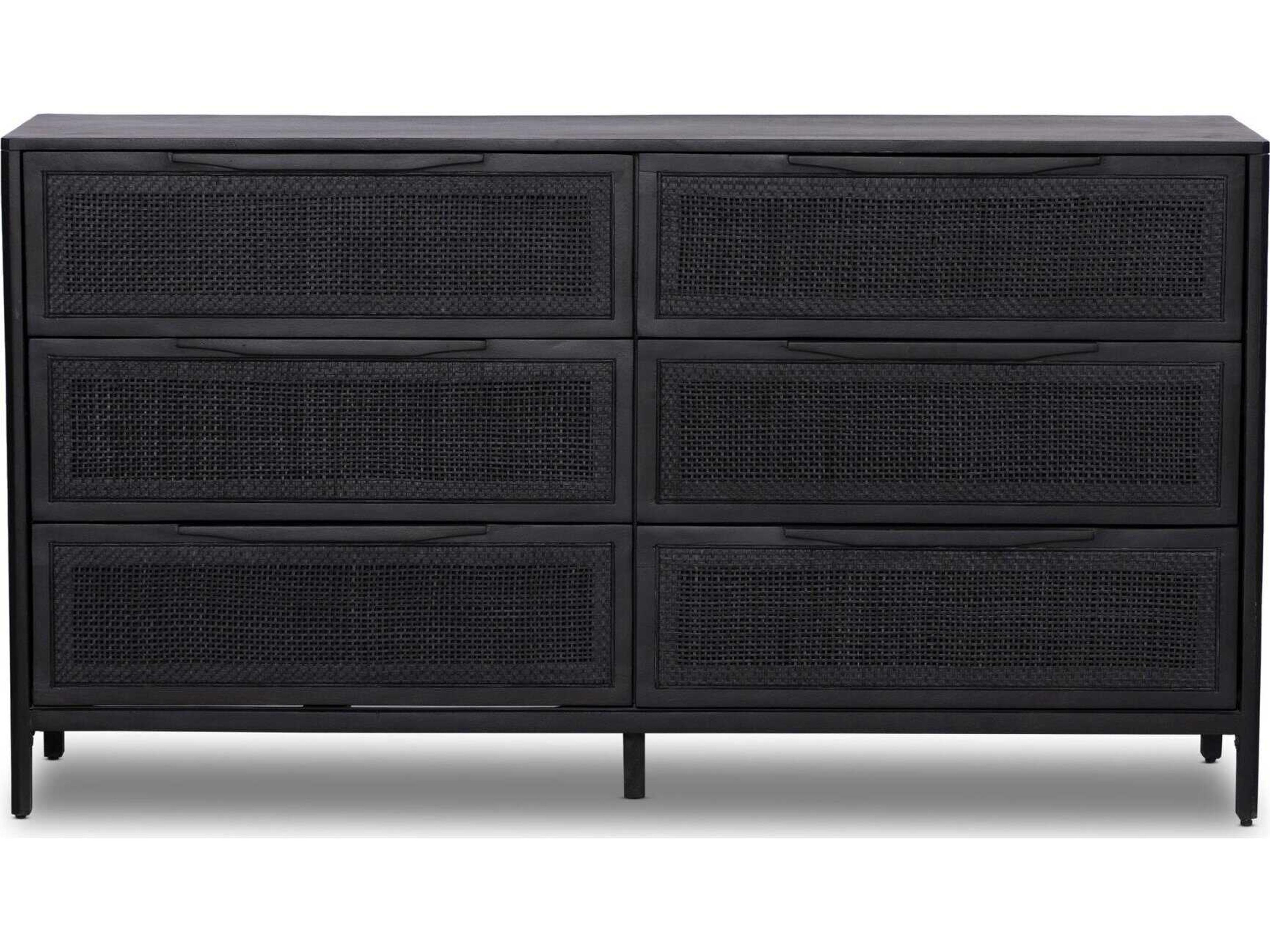 Four Hands Prescott Sydney Black Cane Mango Wood 6 Drawer Dresser