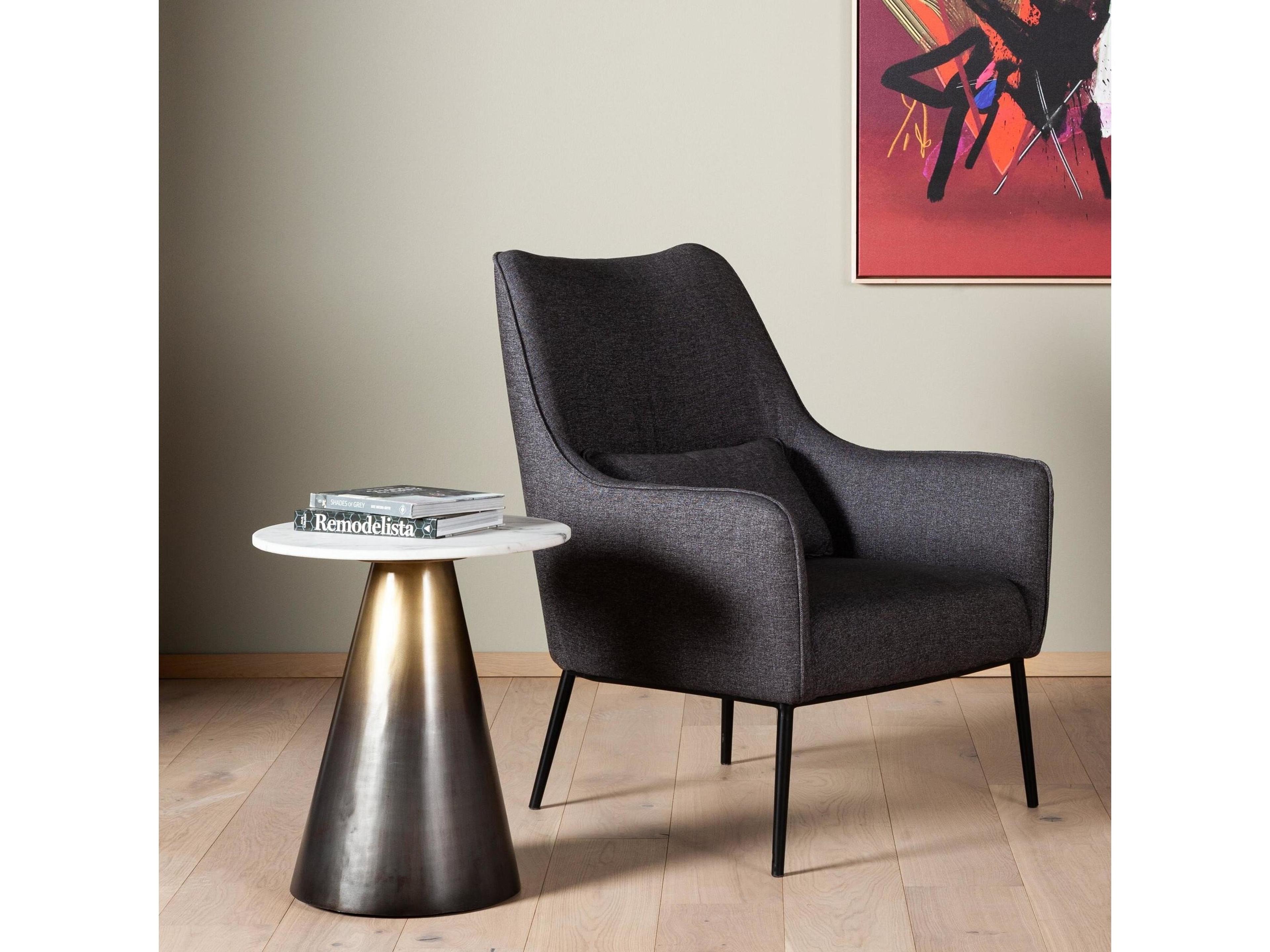 Four Hands Asher Armon Round Ombre Antique Brass Charcoal And White Marble End Table