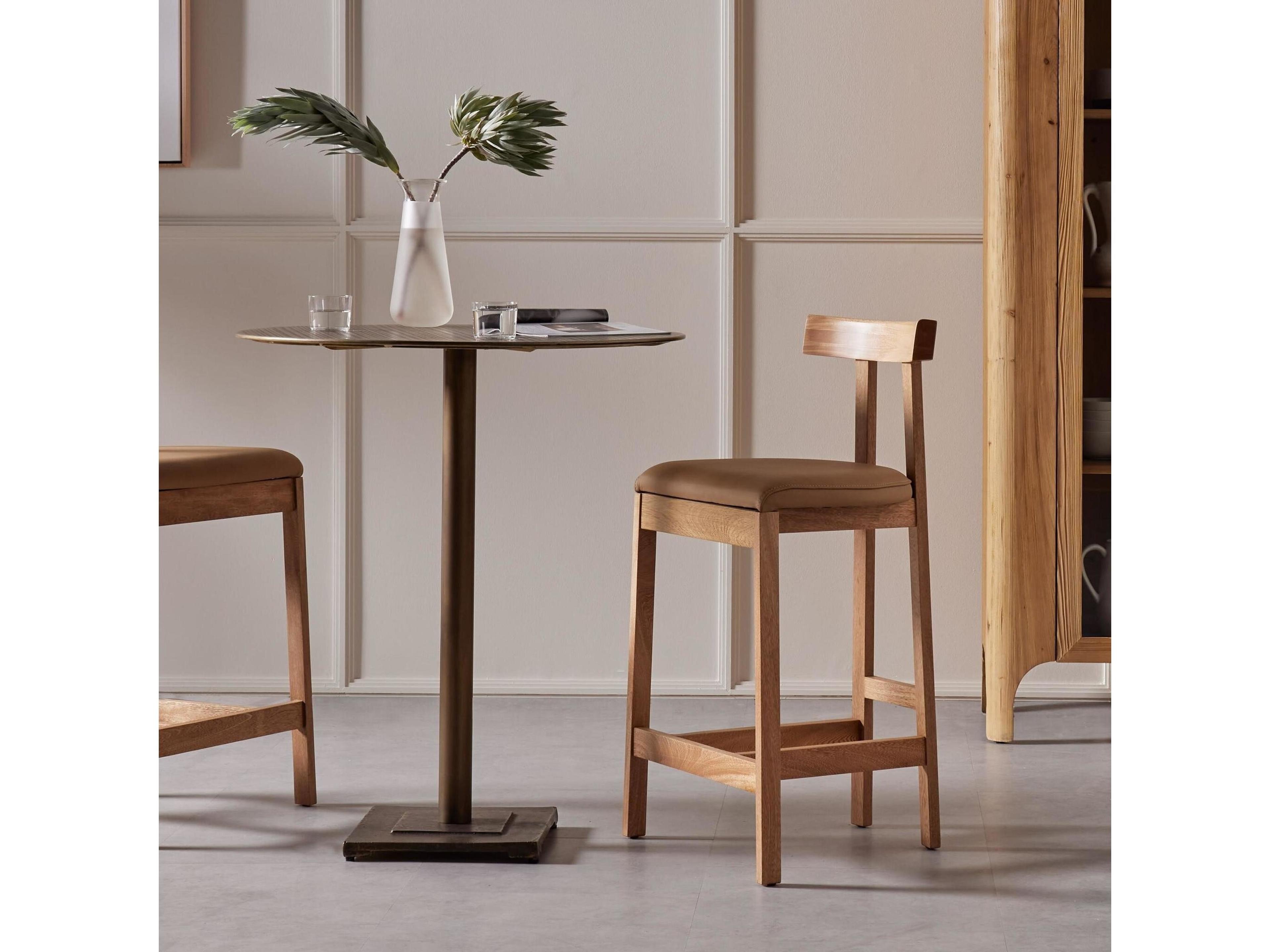 Four Hands Sevilla Tex Leather Solid Wood Natural Rosa Morada Counter Stool