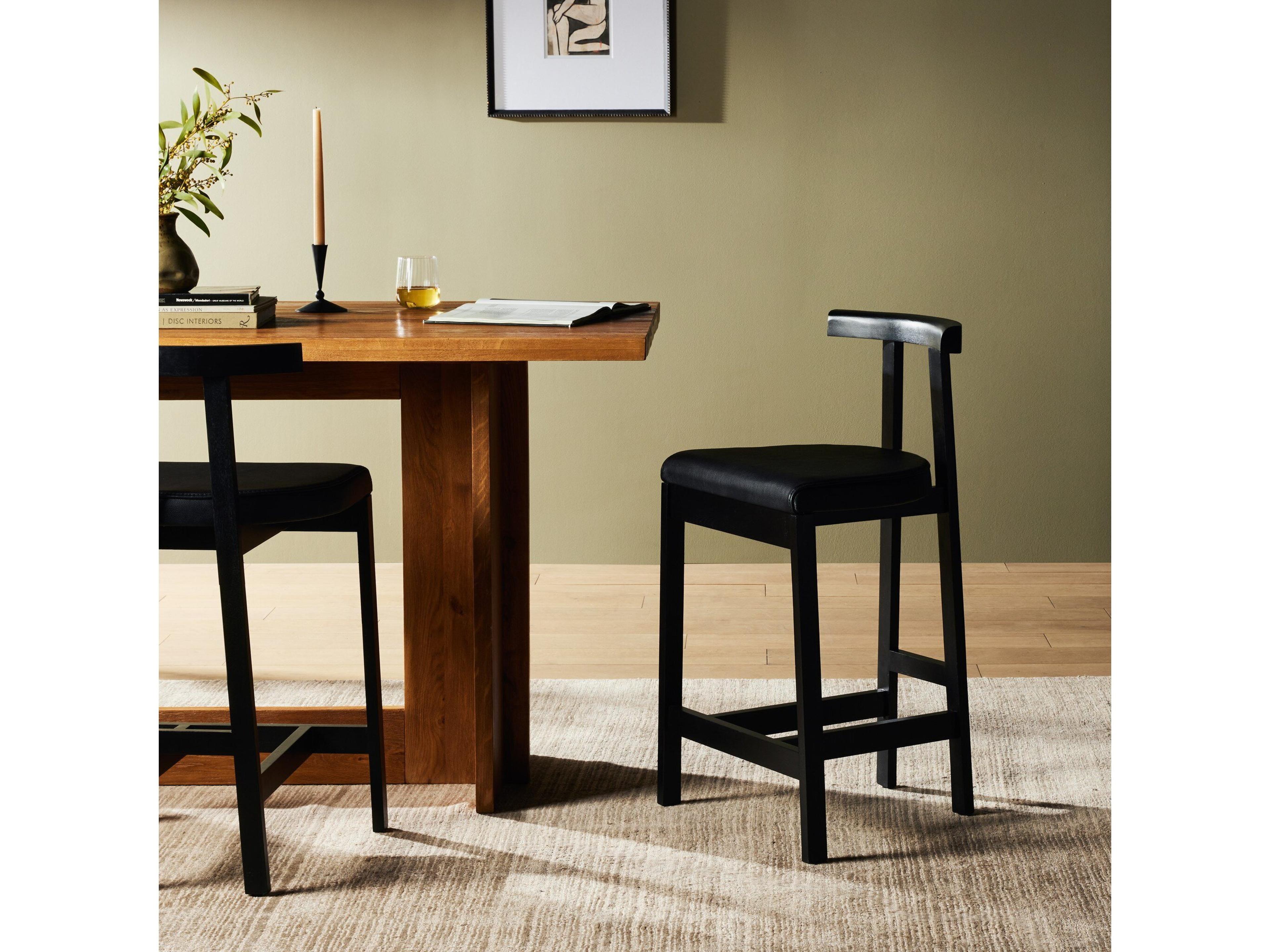 Four Hands Sevilla Tex Black Leather  Counter Stool