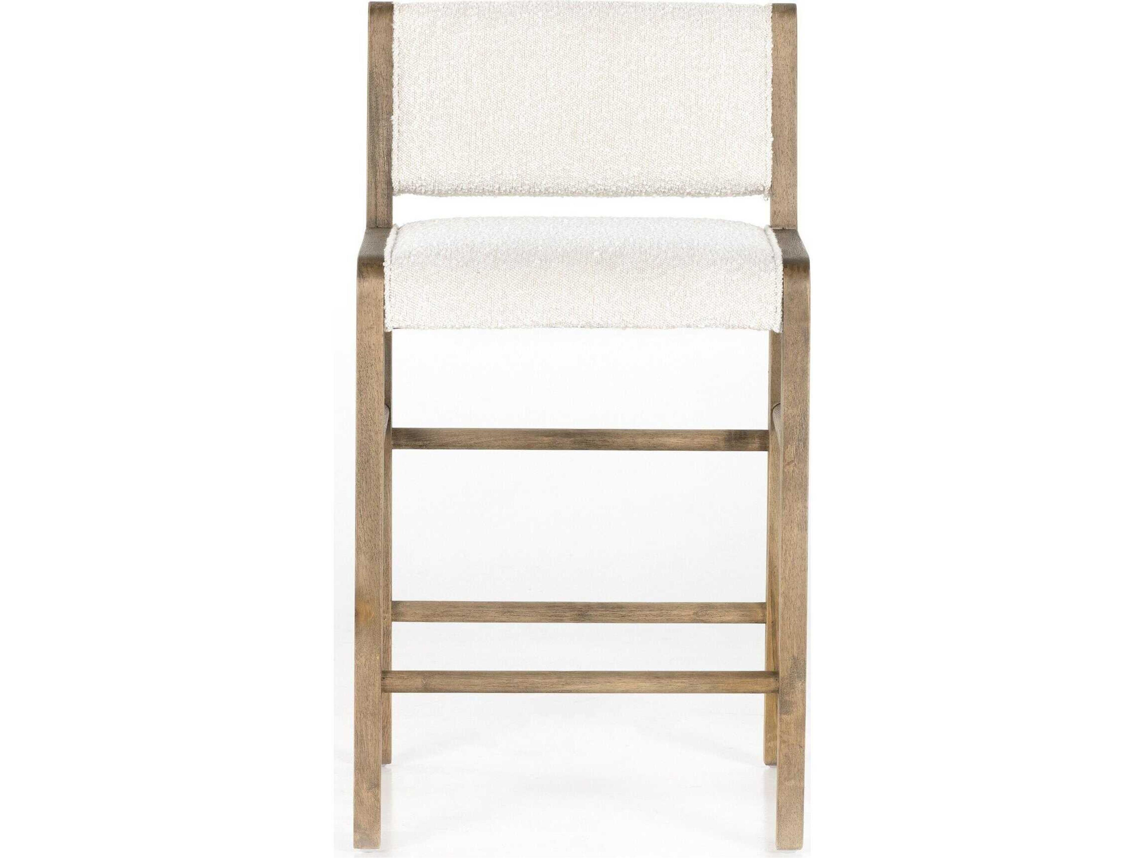 Four Hands Irondale Charon Upholstered Solid Wood Knoll Natural Weathered Drift Counter Stool