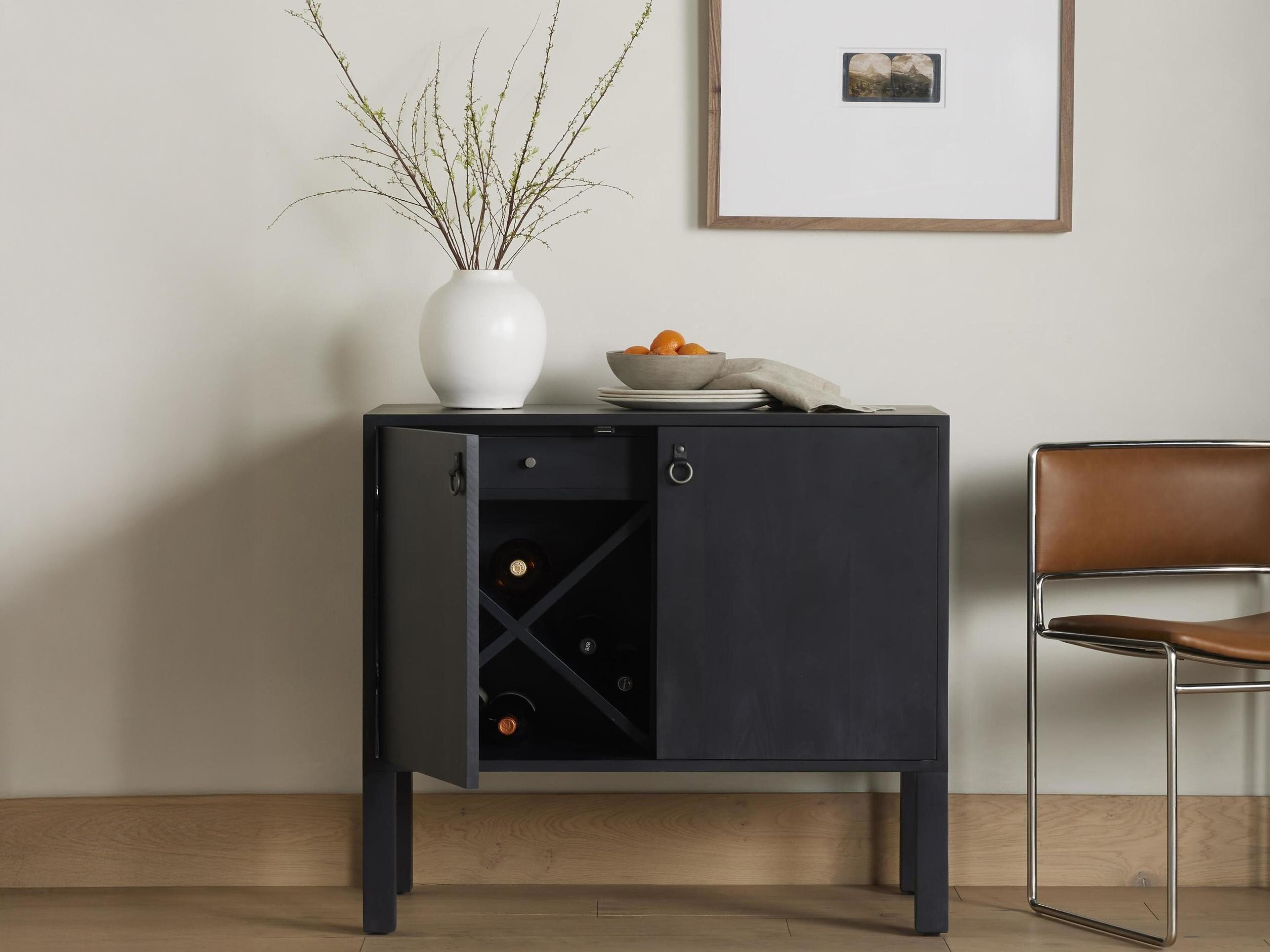 Four Hands Fulton Isador Black Wash Poplar  Wood Bar Cabinet