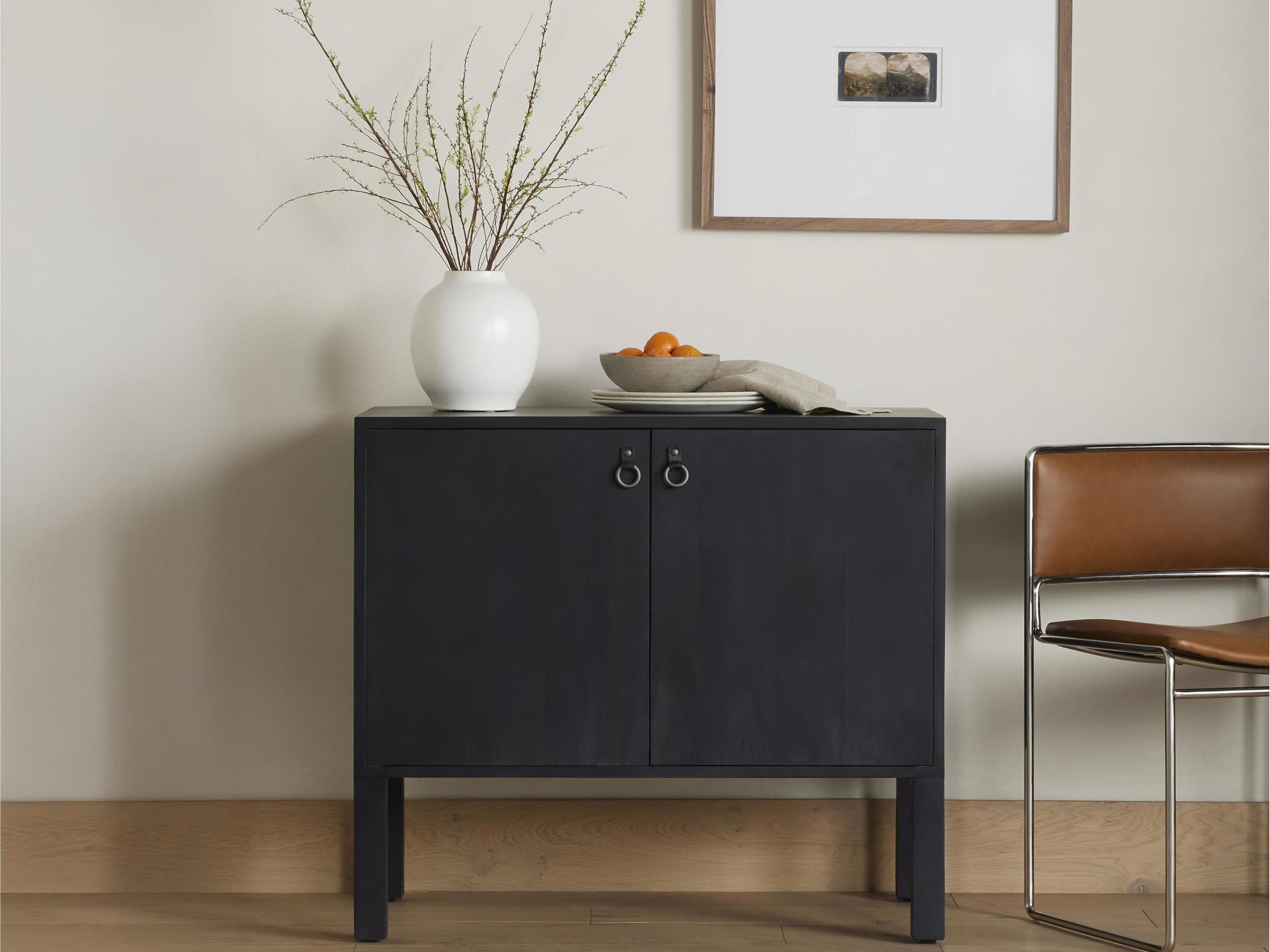 Four Hands Fulton Isador Black Wash Poplar  Wood Bar Cabinet