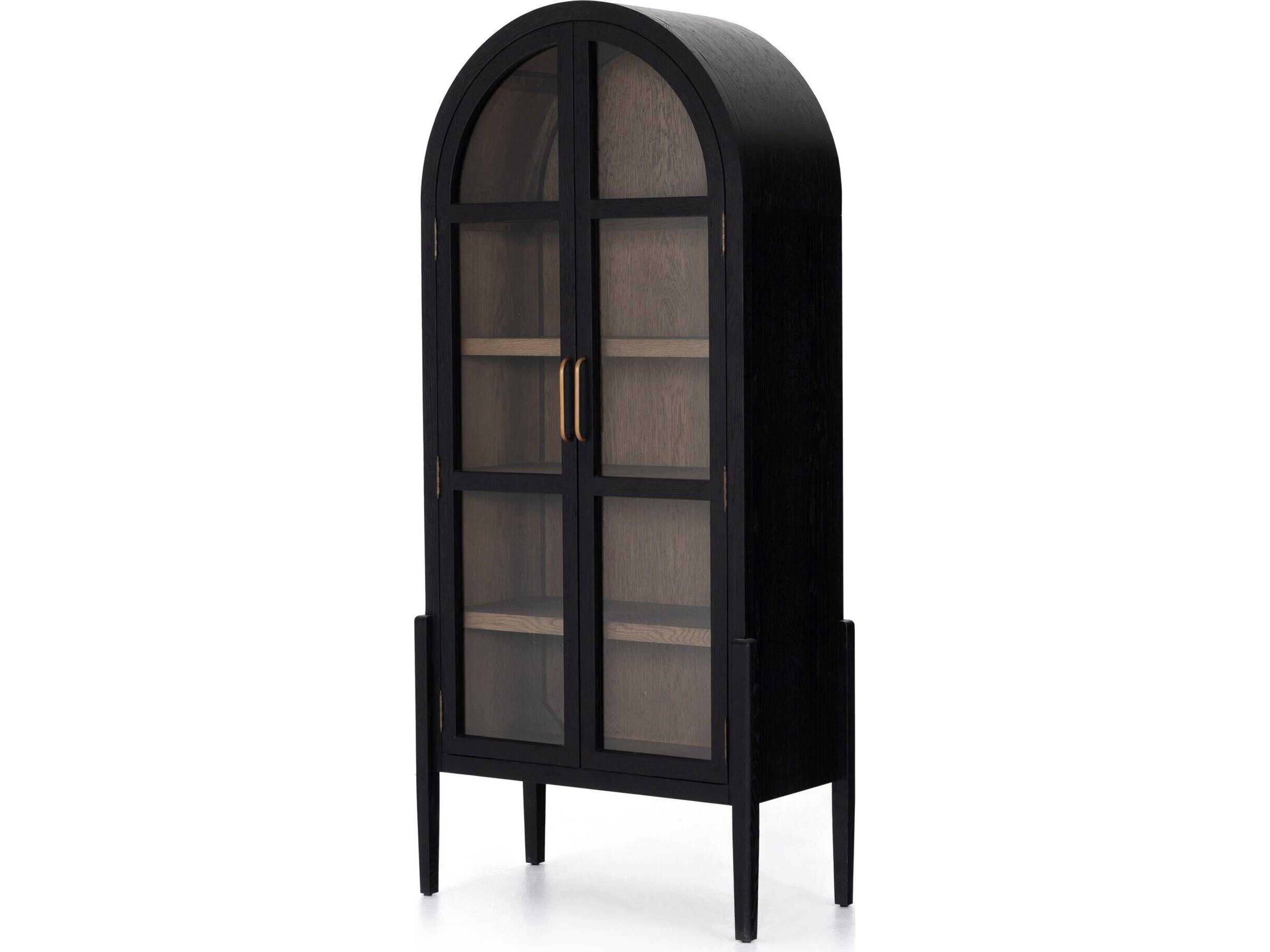 Irondale Tolle Oak Wood Antique Brass Drifted Black Display Cabinet