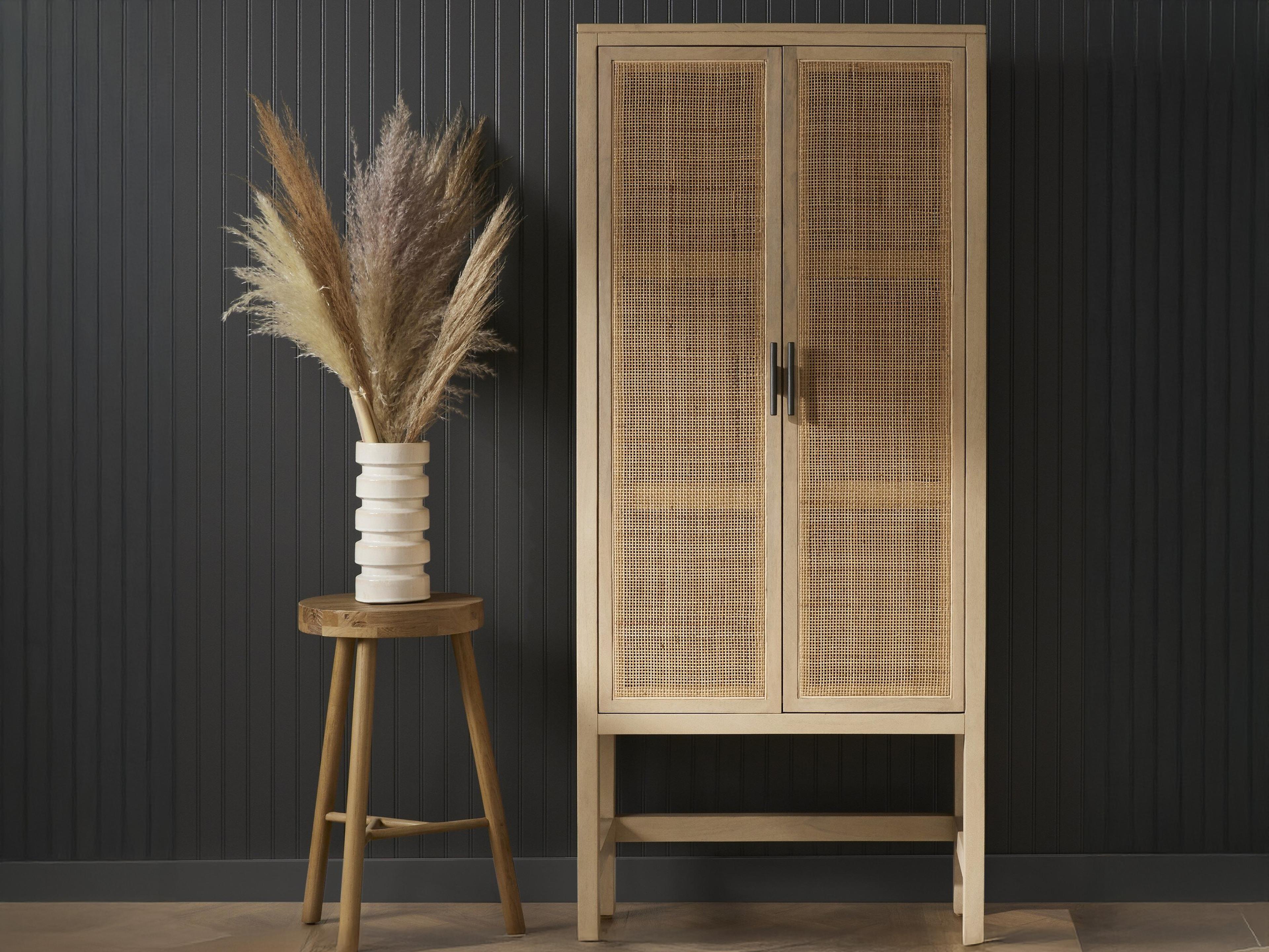 Four Hands Leighton Gunmetal Natural Cane Mango Wood Accent Chest