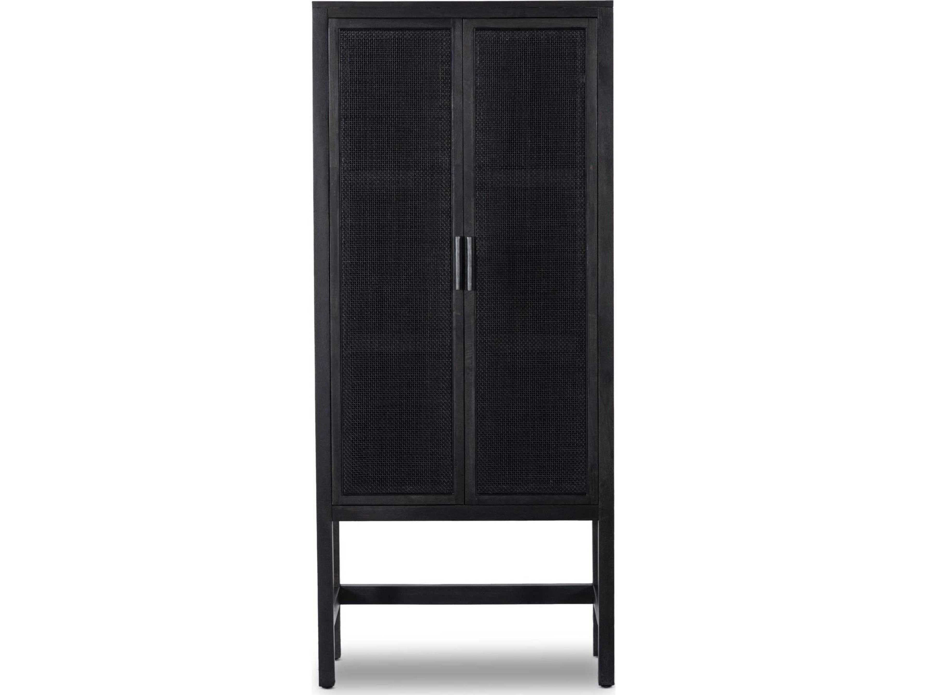 Four Hands Leighton Caprice Black Natural Cane Mango Wood Narrow Cabinet