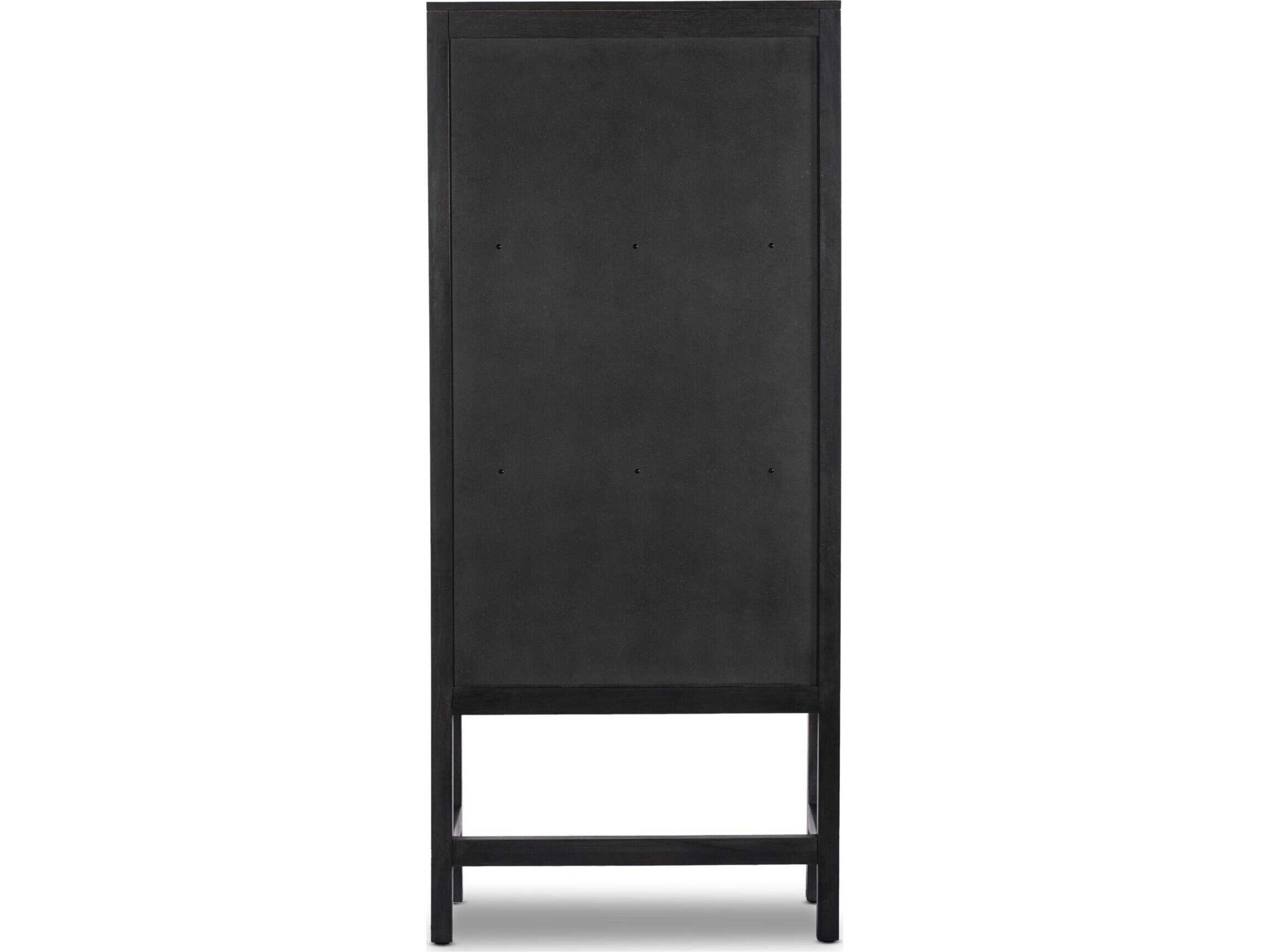 Four Hands Leighton Caprice Black Natural Cane Mango Wood Narrow Cabinet