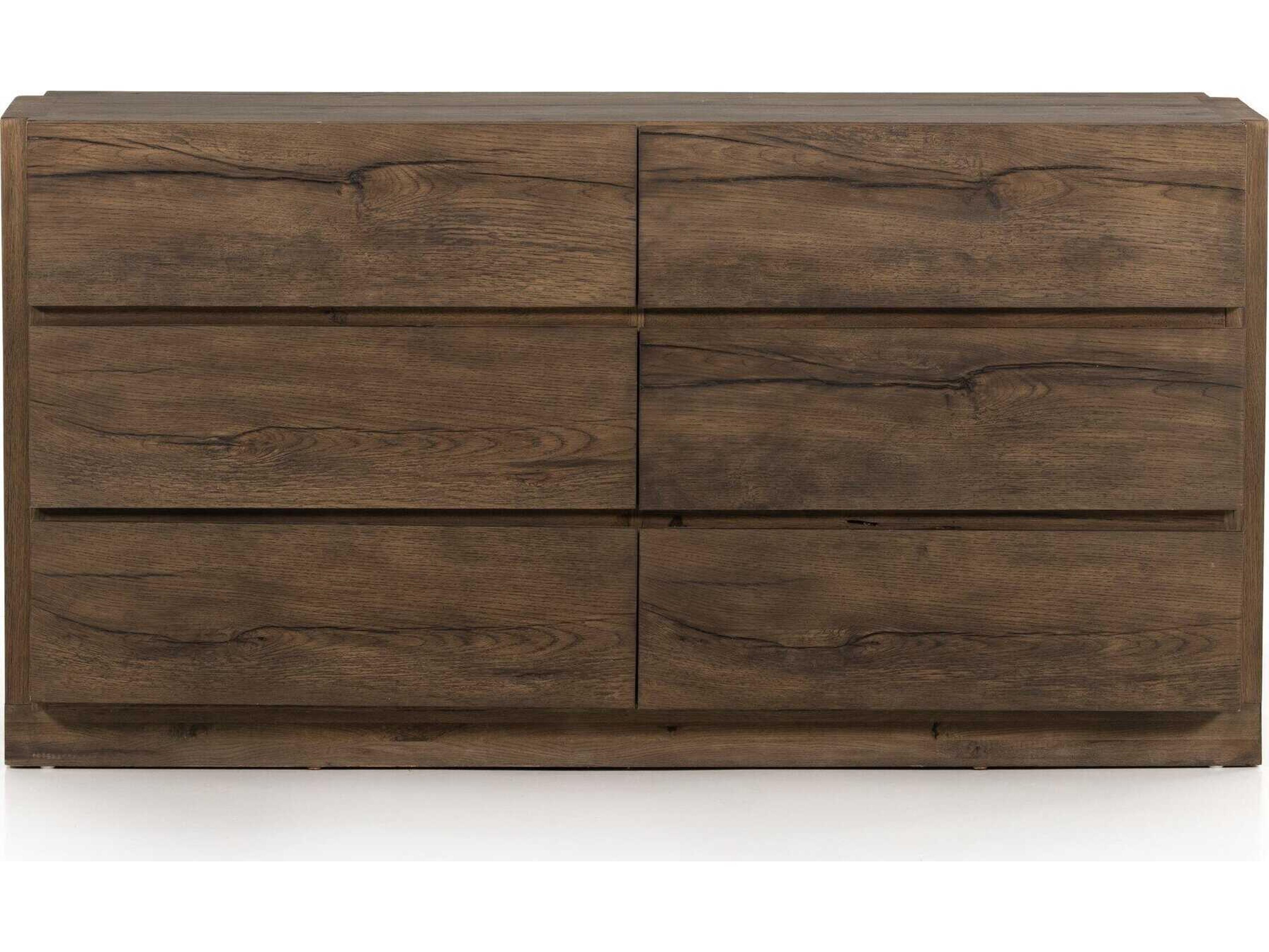 Four Hands Bina Perrin 6-Drawers Brown Oak Wood Double Dresser