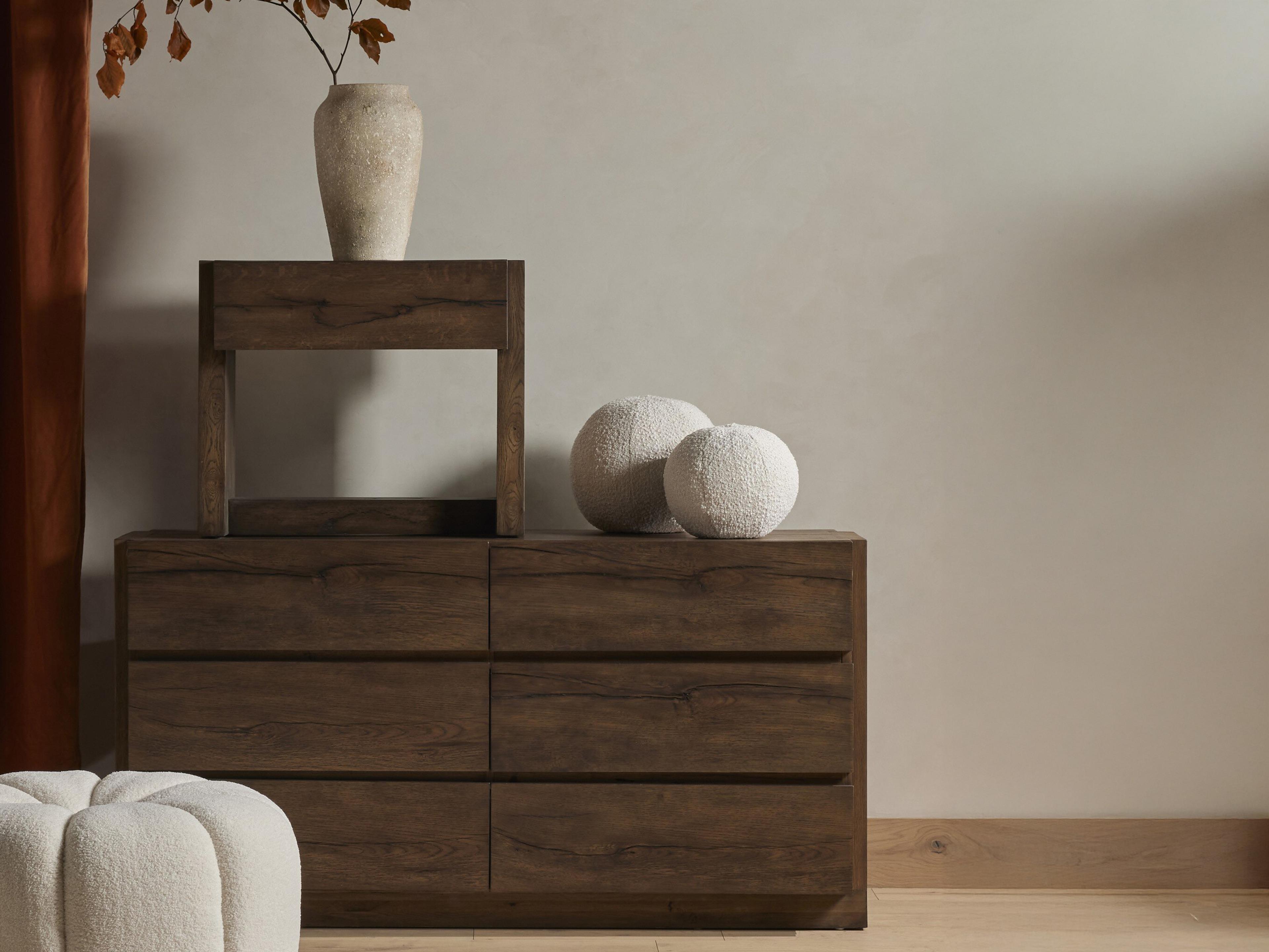 Four Hands Bina Perrin 6-Drawers Brown Oak Wood Double Dresser