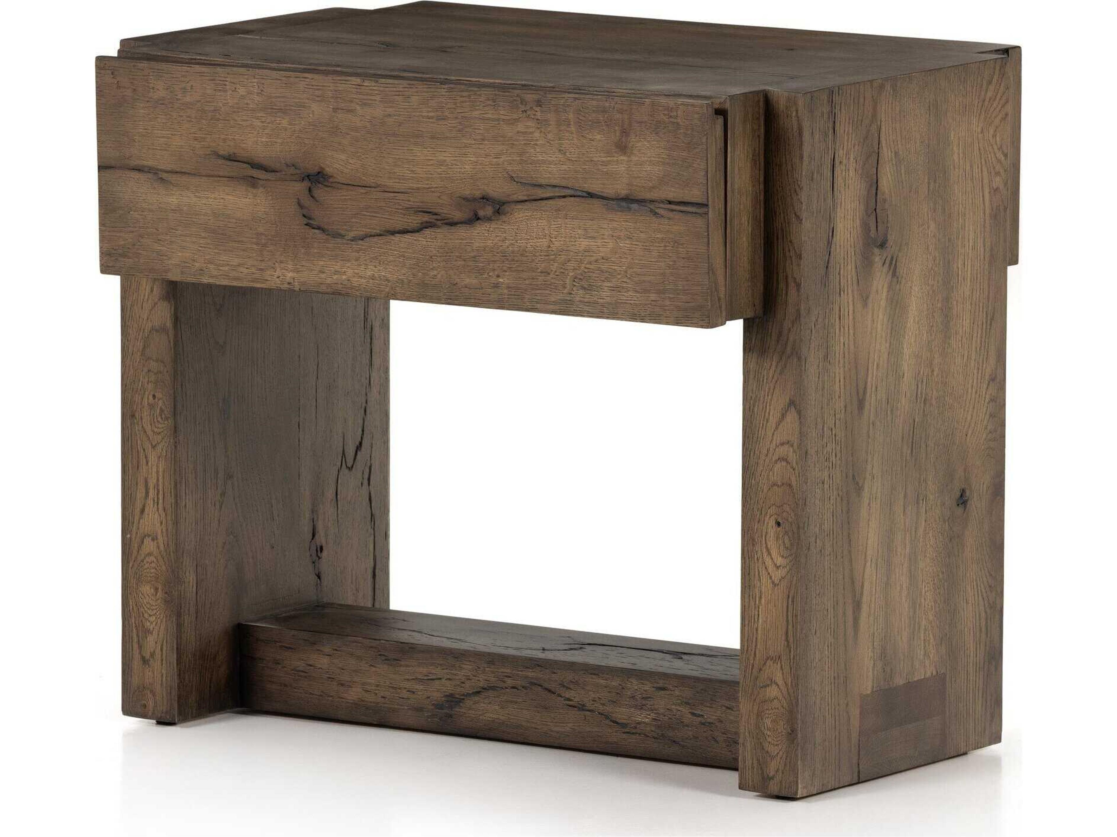 Bina Perrin 1-Drawer Brown Oak Wood Nightstand