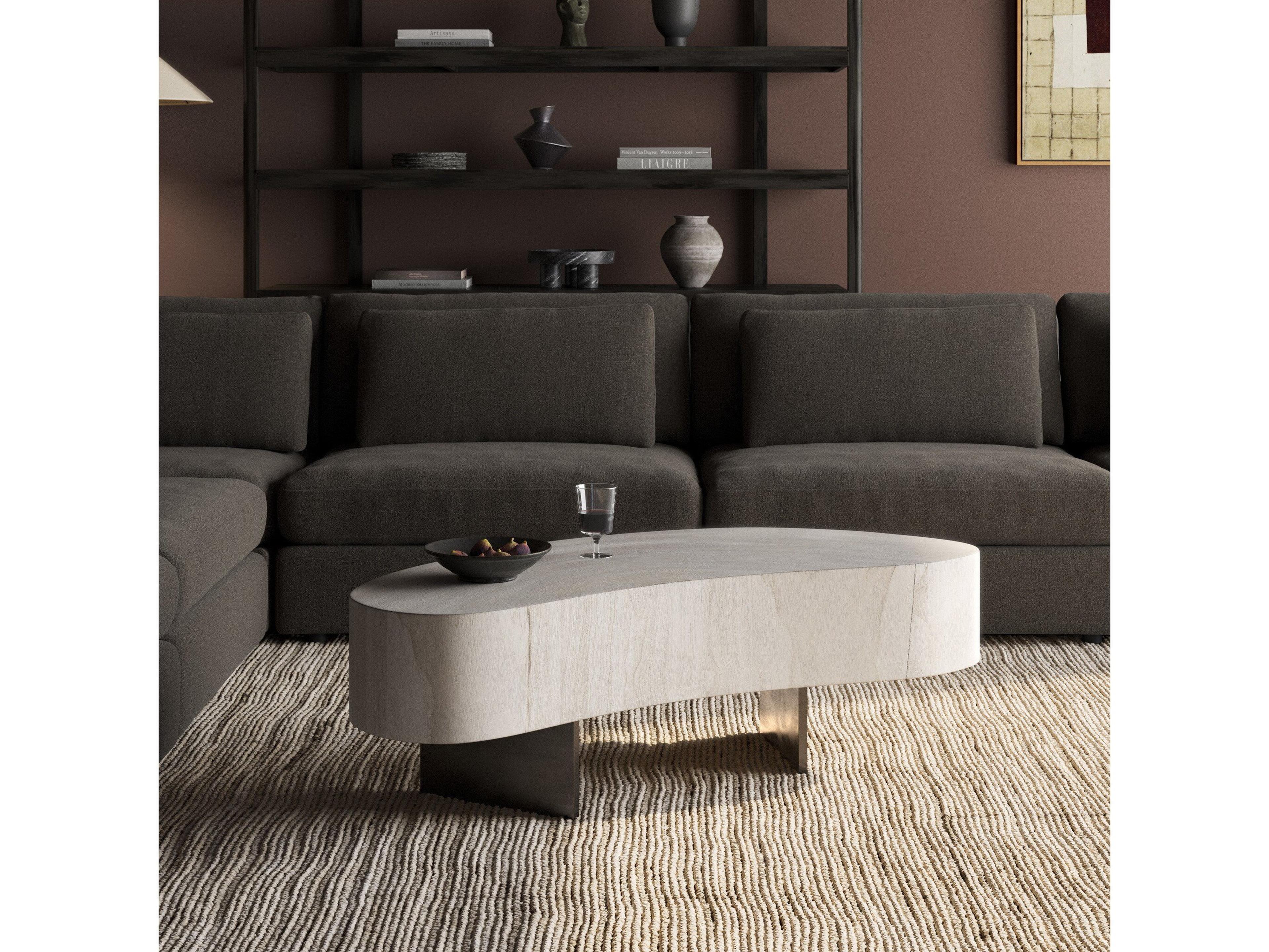 Four Hands Wesson Avett Wood Gunmetal Bleached Guanacaste Oyster Coffee Table