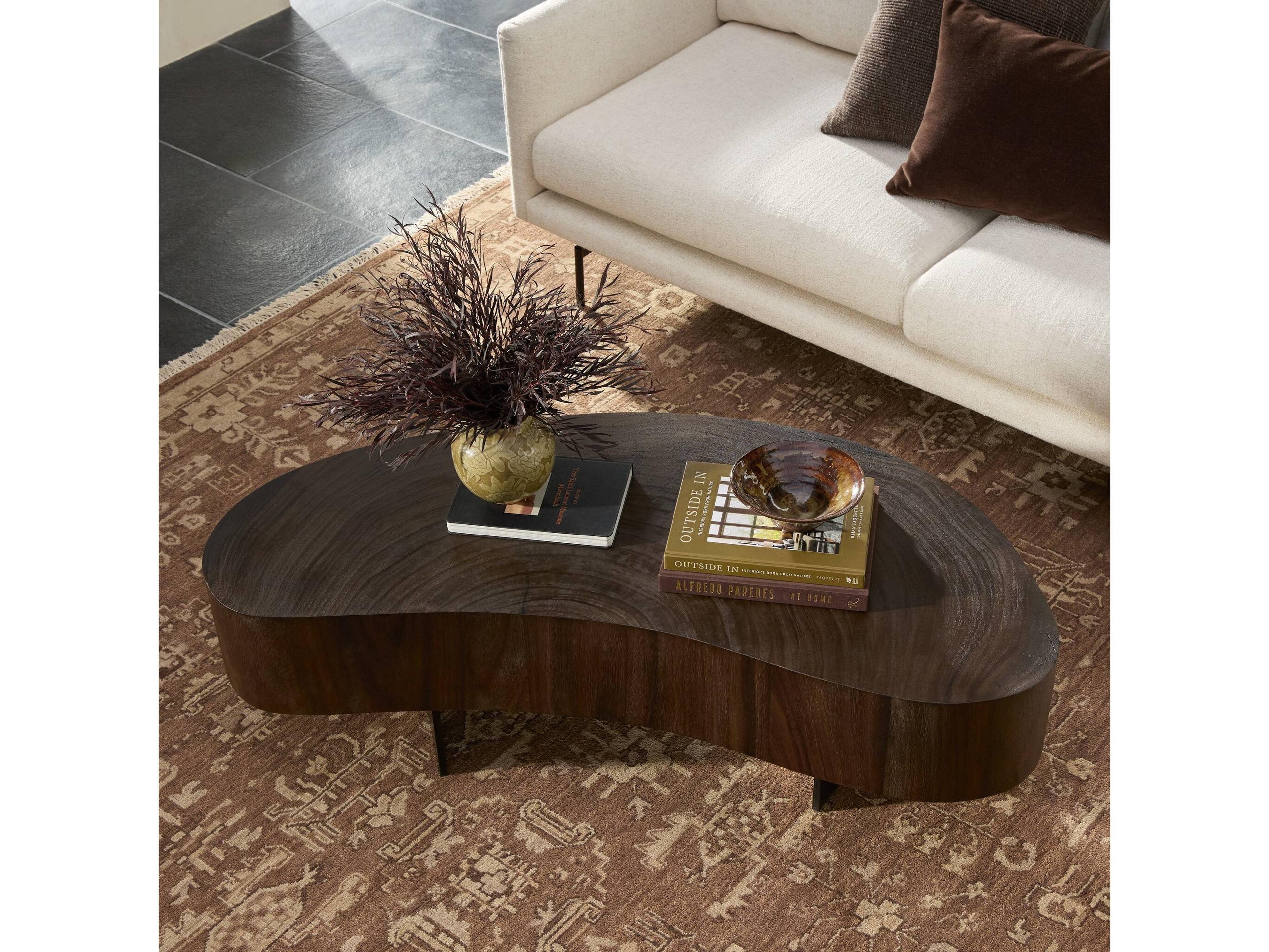 Four Hands Wesson Avett Wood Gunmetal Smoked Guanacaste Oyster Coffee Table