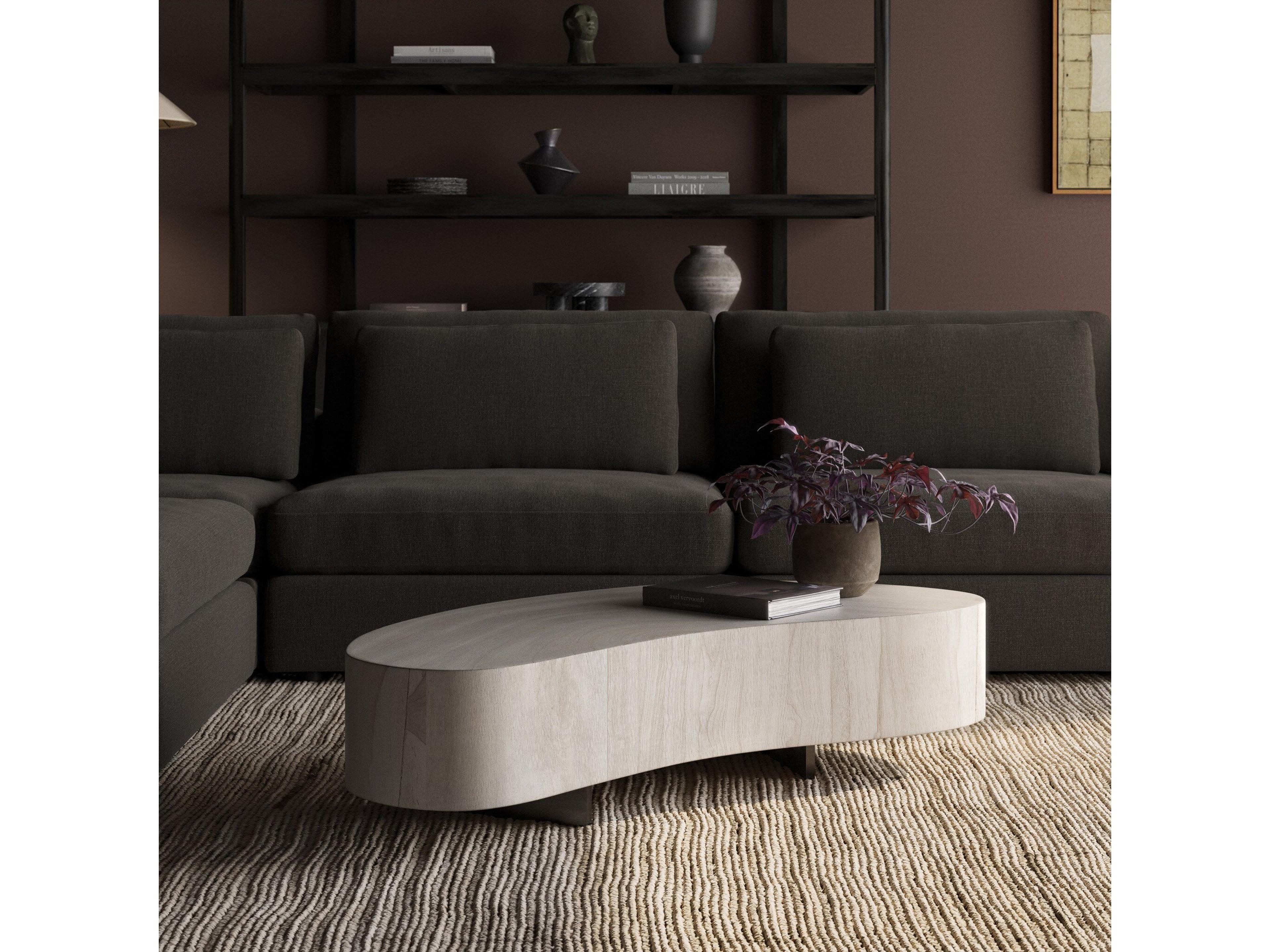 Four Hands Wesson Avett Wood Gunmetal Bleached Guanacaste Oyster Coffee Table