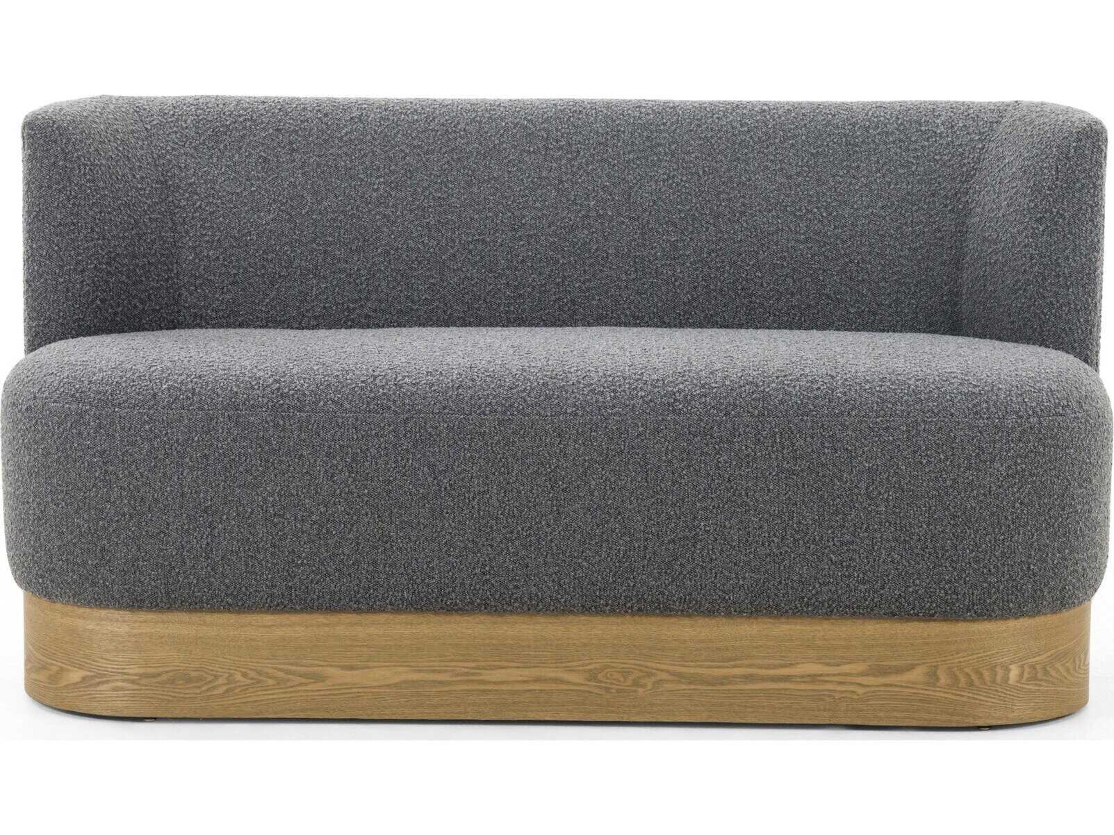 Four Hands Grayson Toasted Ash Veneer Knoll Charcoal Gray Upholstered Accent Bench