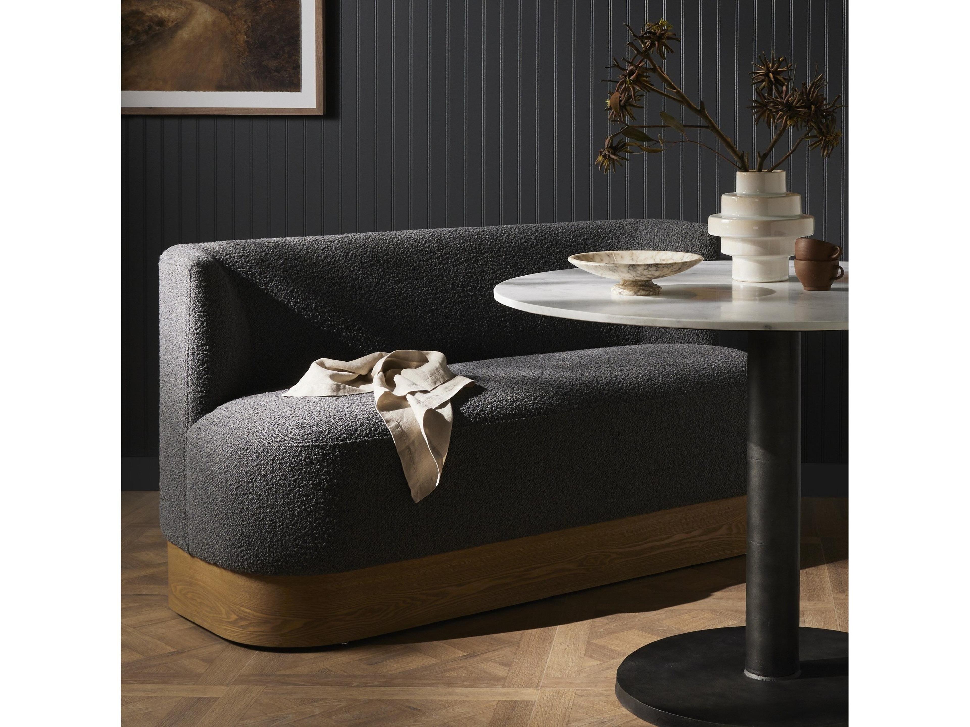 Four Hands Grayson Toasted Ash Veneer Knoll Charcoal Gray Upholstered Accent Bench