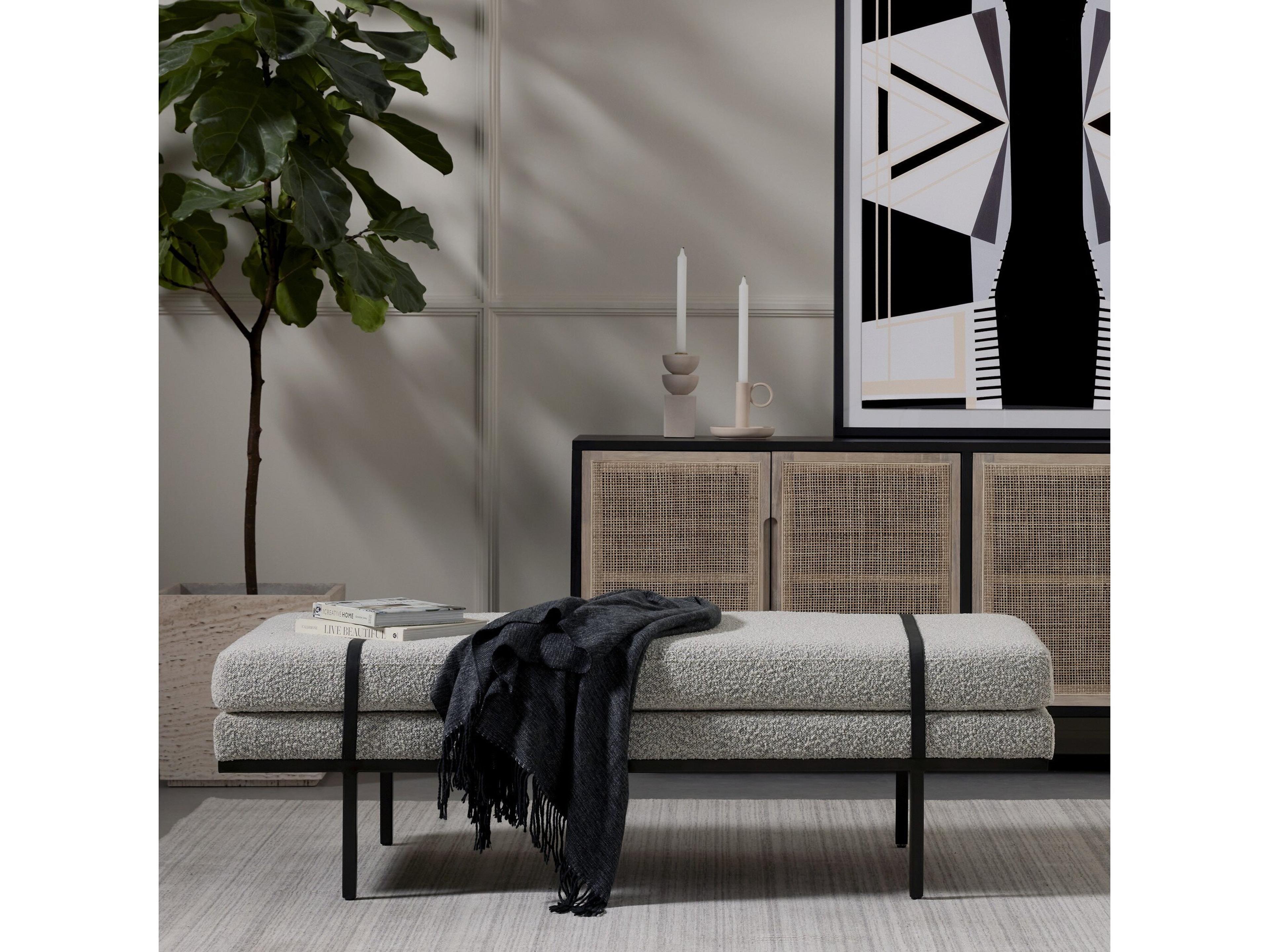 Four Hands Patten Clarita 72" Mango Wood Black White Wash Natural Cane Sideboard