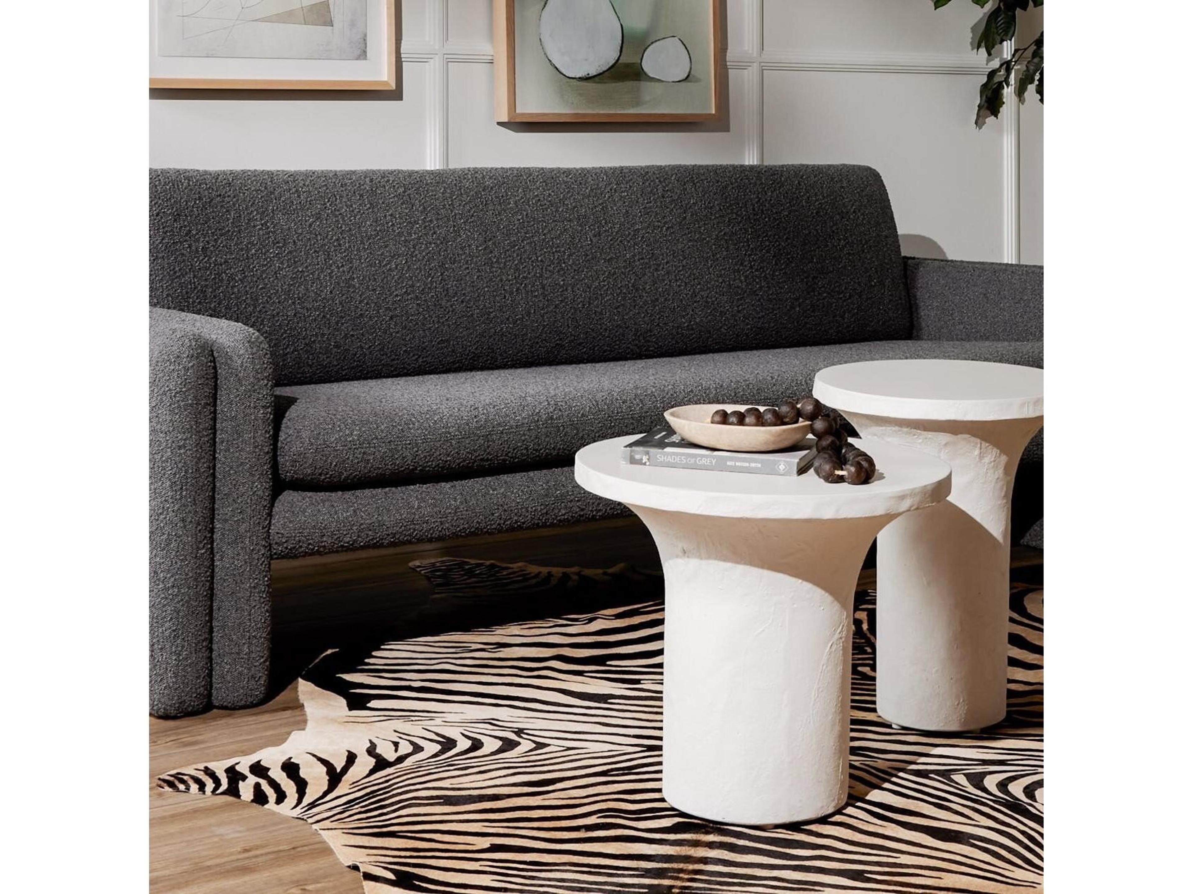 Four Hands Constantine Parra Round Plaster Molded Concrete White End Table