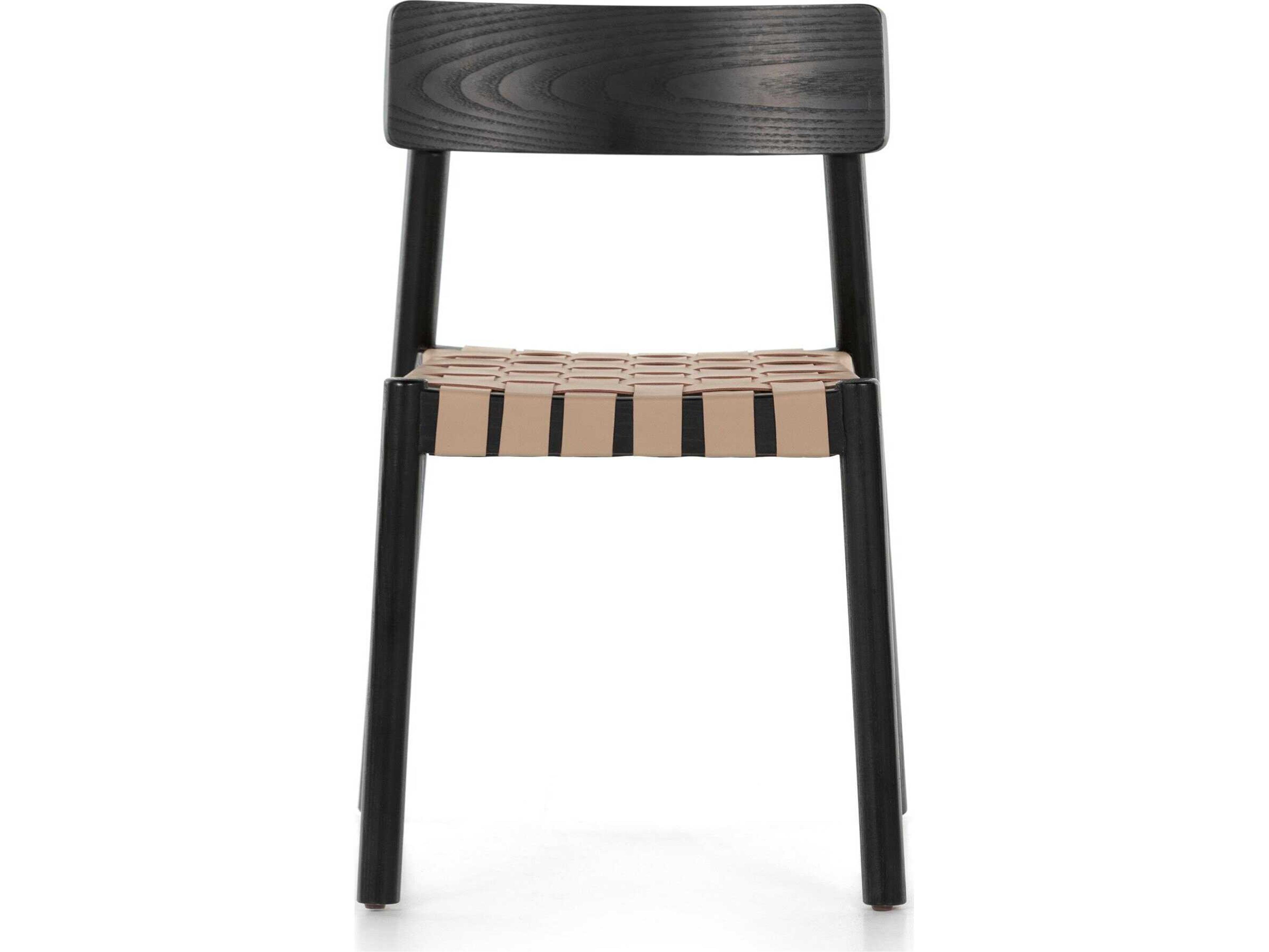 Four Hands Allston Heisler Leather Ash Wood Black Upholstered Side Dining Chair