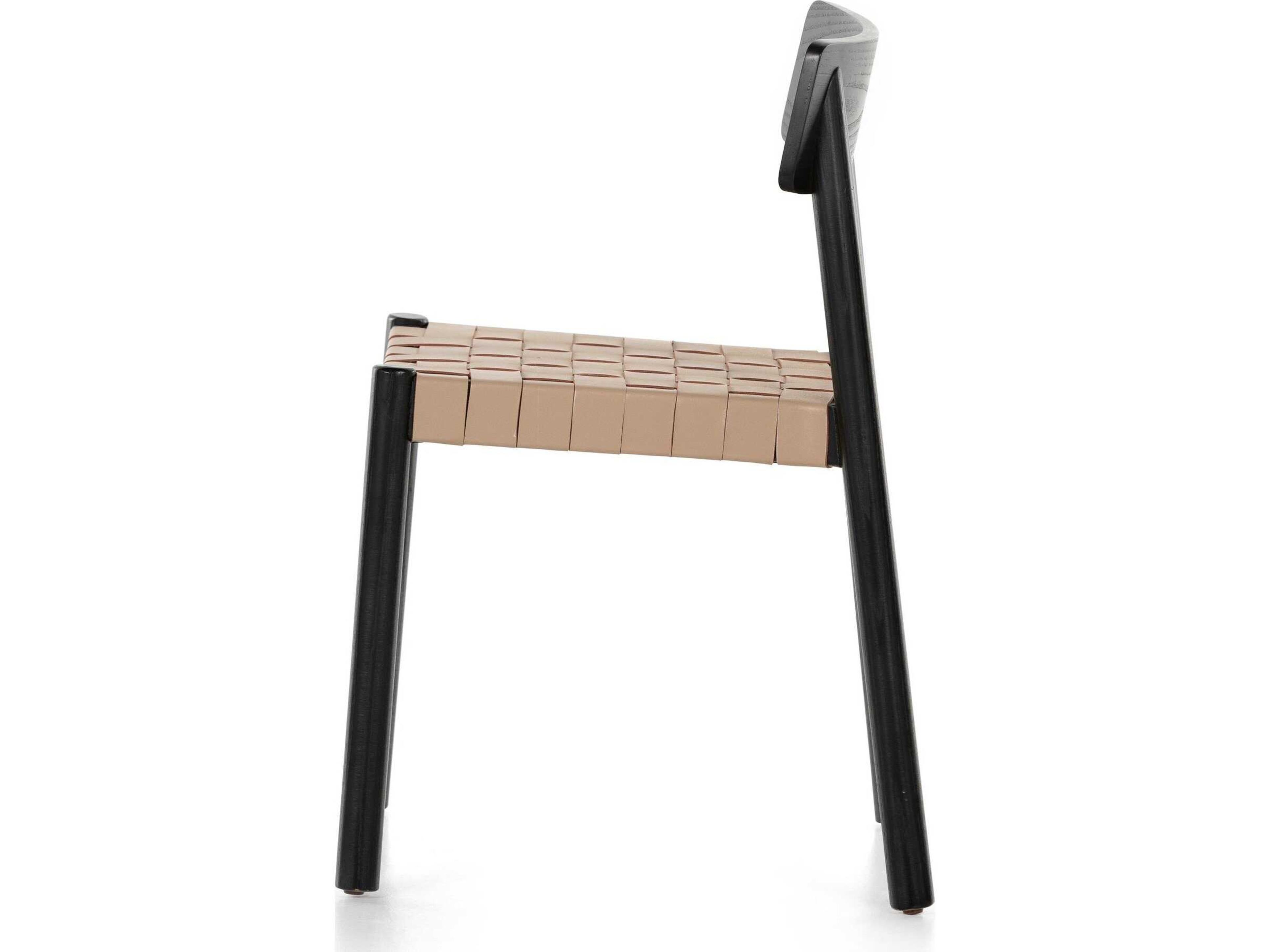 Four Hands Allston Heisler Leather Ash Wood Black Upholstered Side Dining Chair