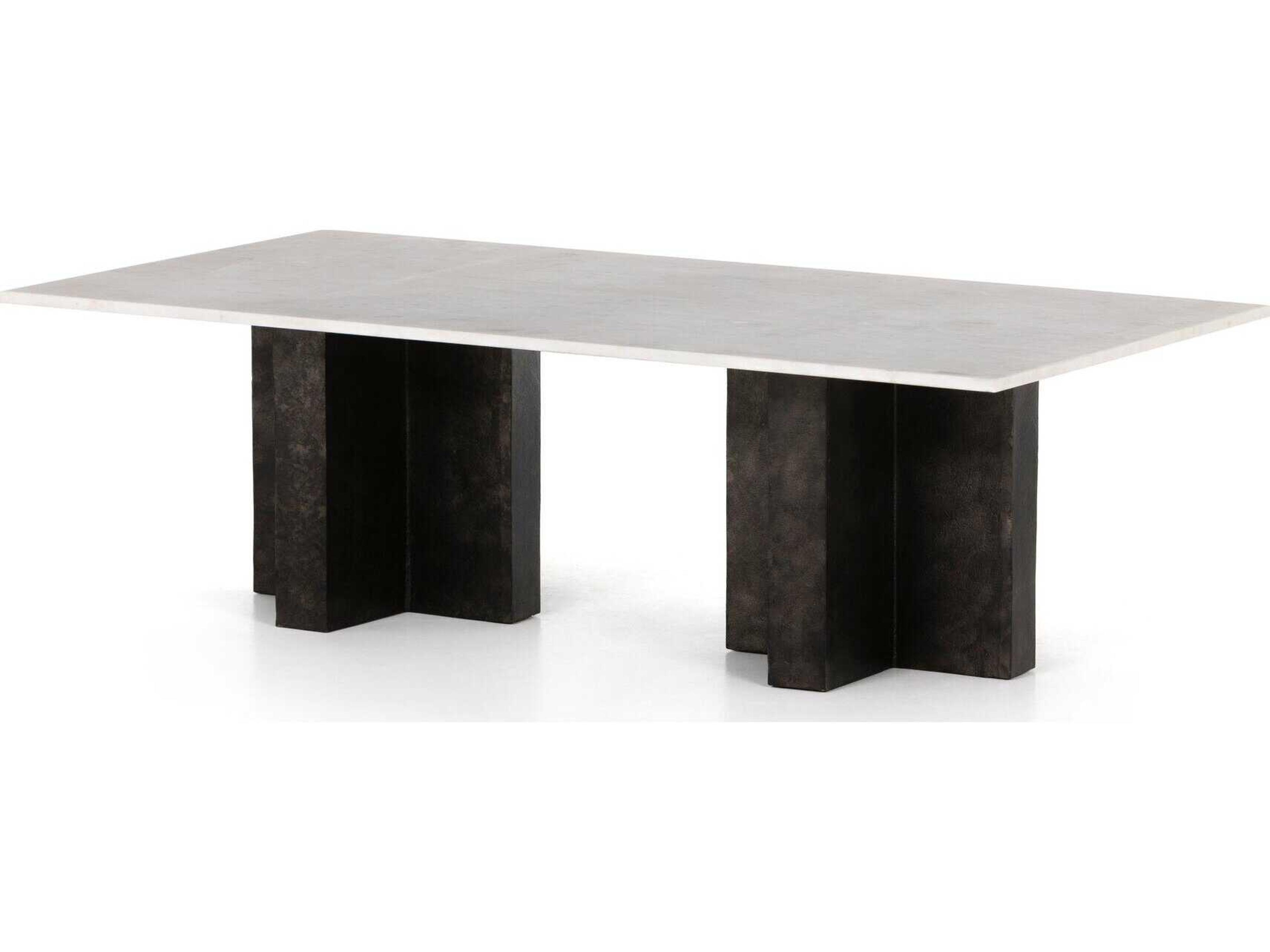 Terrell Coffee Table from the Marlow Collection with a polished white marble top and raw black angular legs.
