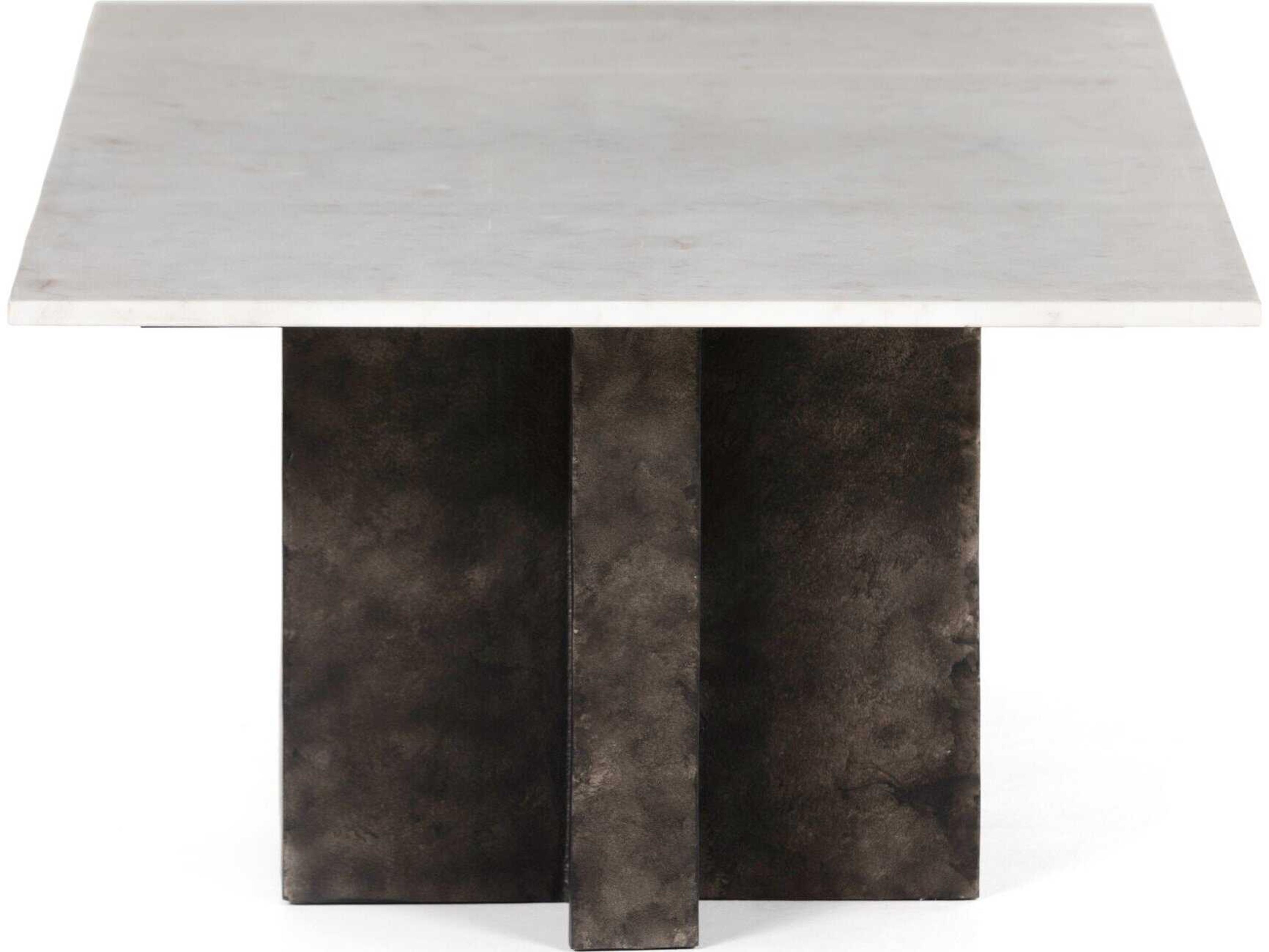 Four Hands Marlow Terrell Rectangular Raw Black Polished White Marble Coffee Table